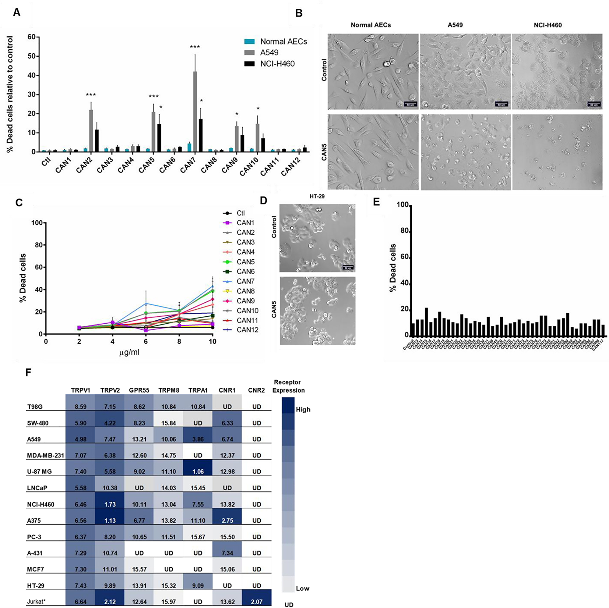 Selectivity of Cannabis extracts on the survival of human cells.