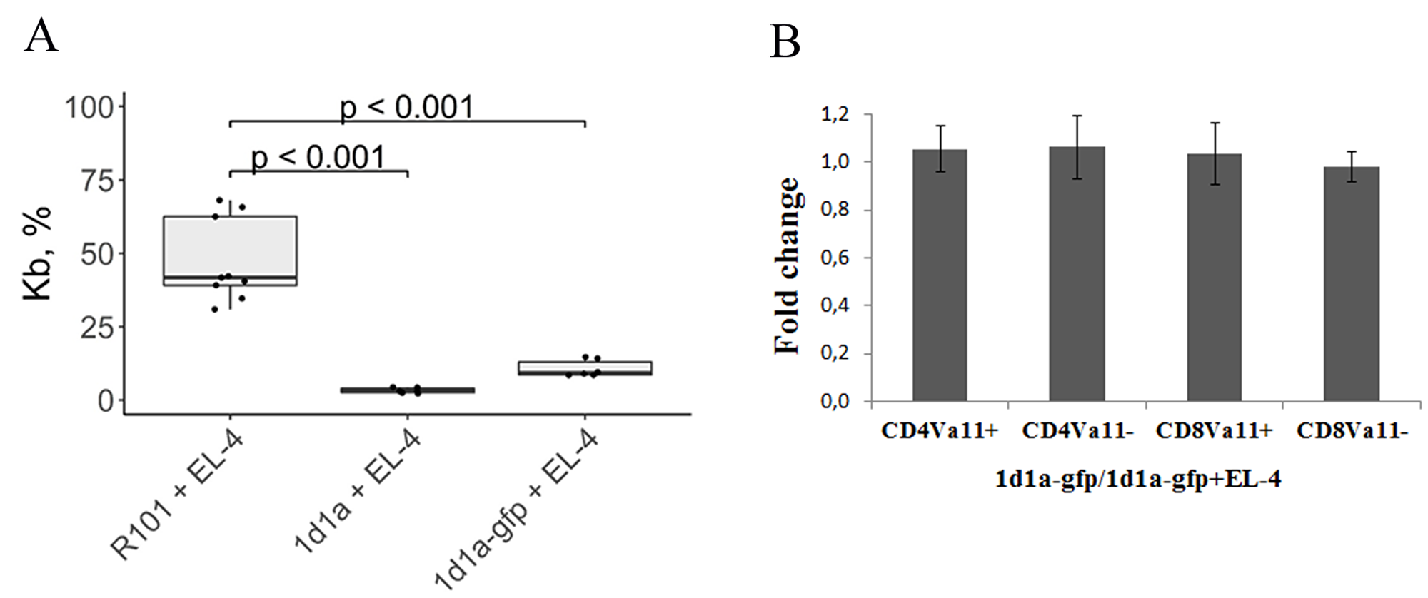 EL-4 cells were cultured with activated lymphocytes transduced with 1D1α and 1D1α-gfp constructions.