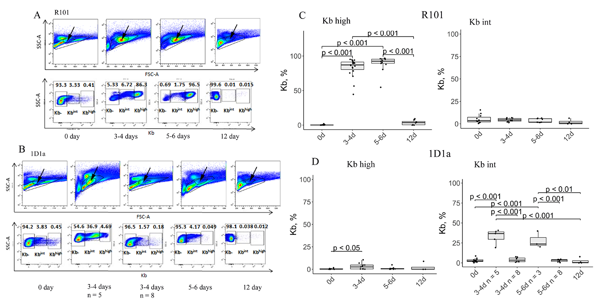 Estimation of tumor cell number in the peritoneal cavity on days 0, 3-4, 5-6, and 12 after immunization.