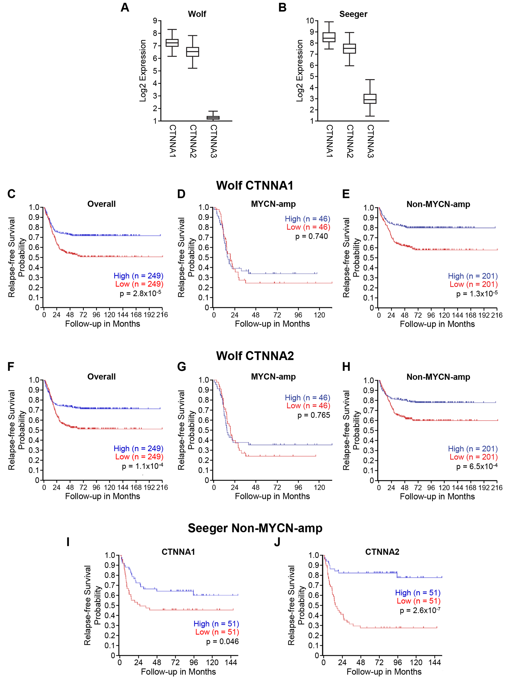 Low CTNNA2 expression is associated with disease relapse and mortality in patients with neuroblastoma lacking MYCN amplification