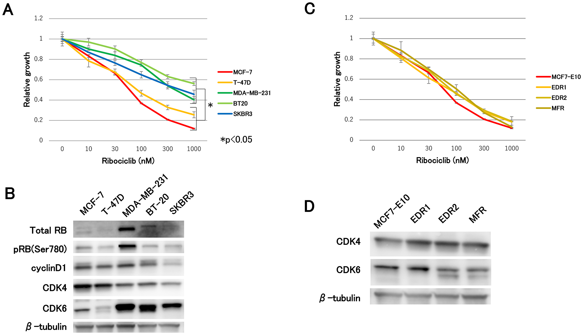 Effect of ribociclib in breast cancer cell lines and hormone-resistant cell lines.