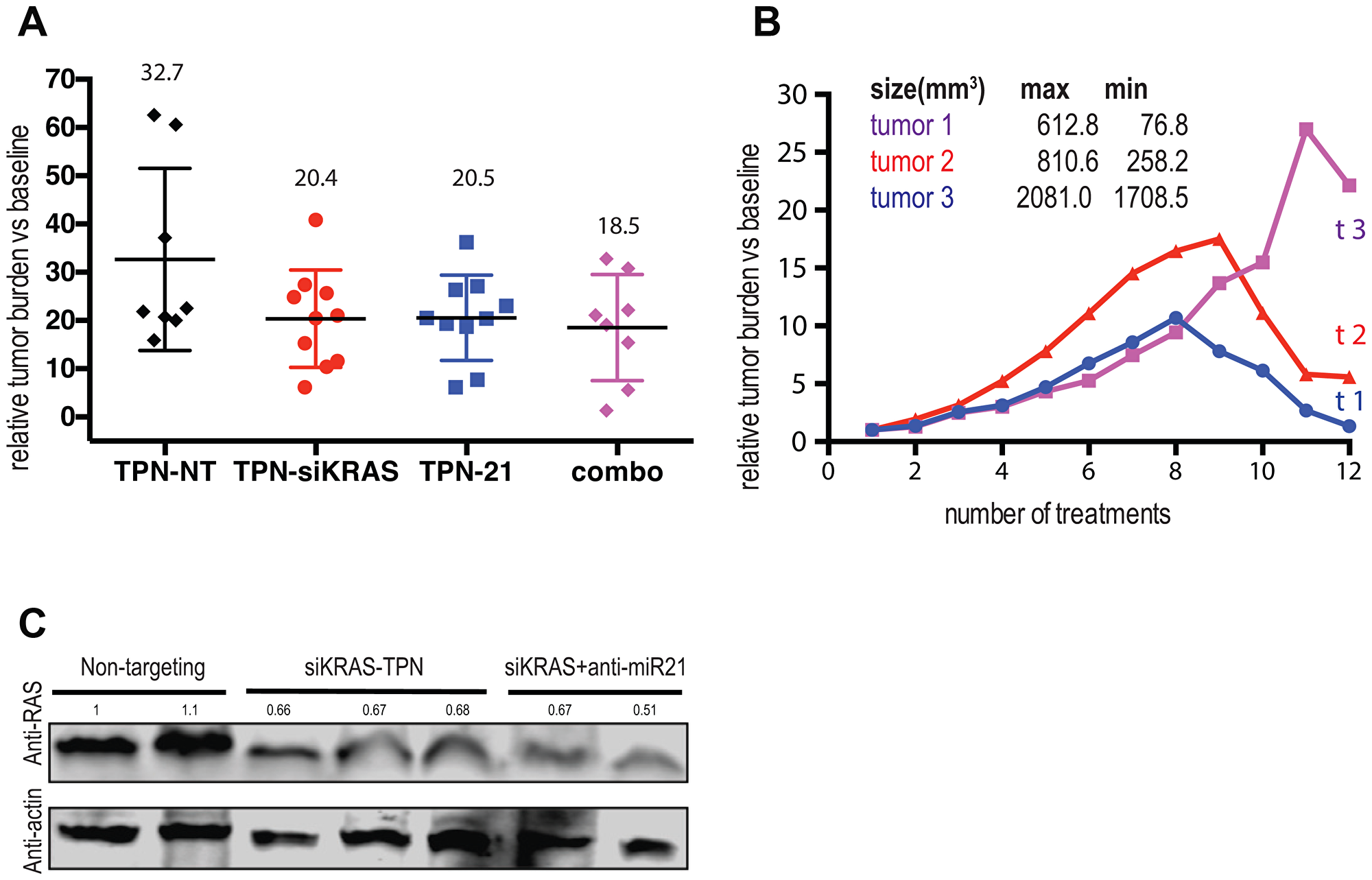 Combining TPN-21 and TPN-KRAS shows limited benefit to the tumor growth volume but promotes tumor regression in mPDAC