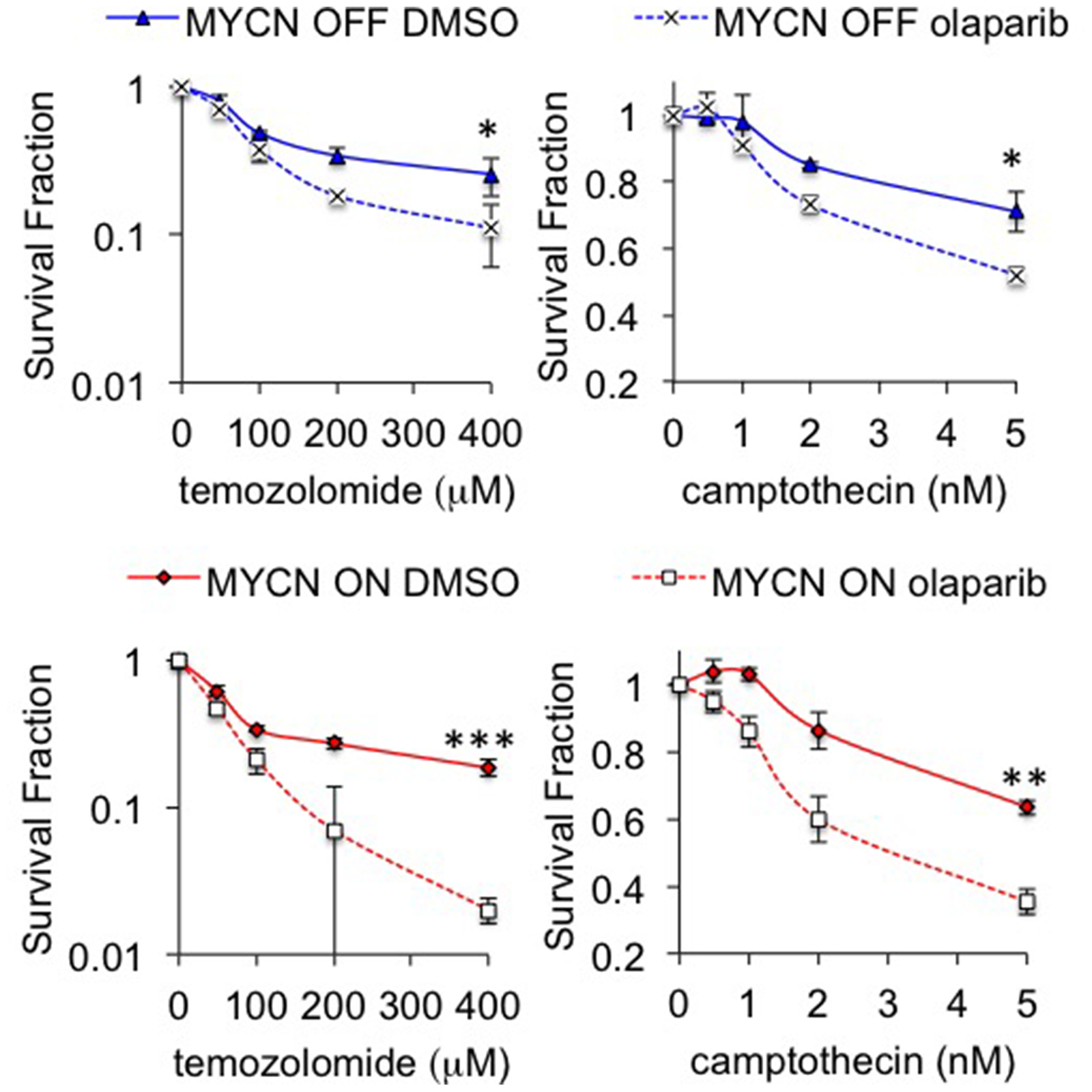 Inhibition of PARP sensitizes NB cells to camptothecin and temozolomide