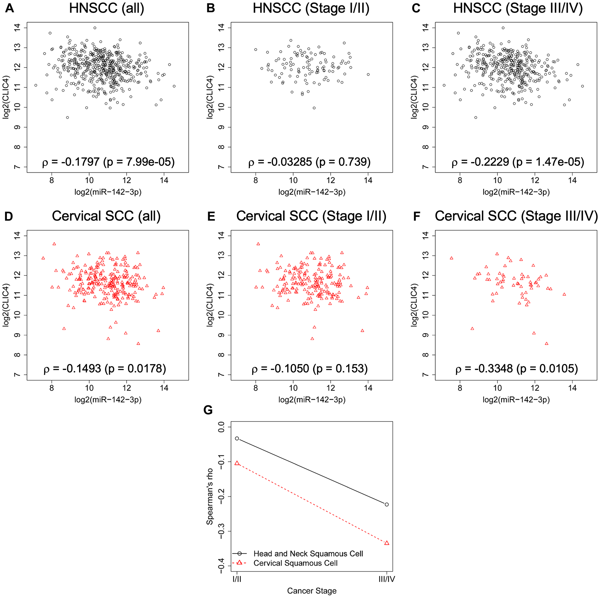 CLIC4 and miR-142-3p are inversely related in advanced squamous cell cancers