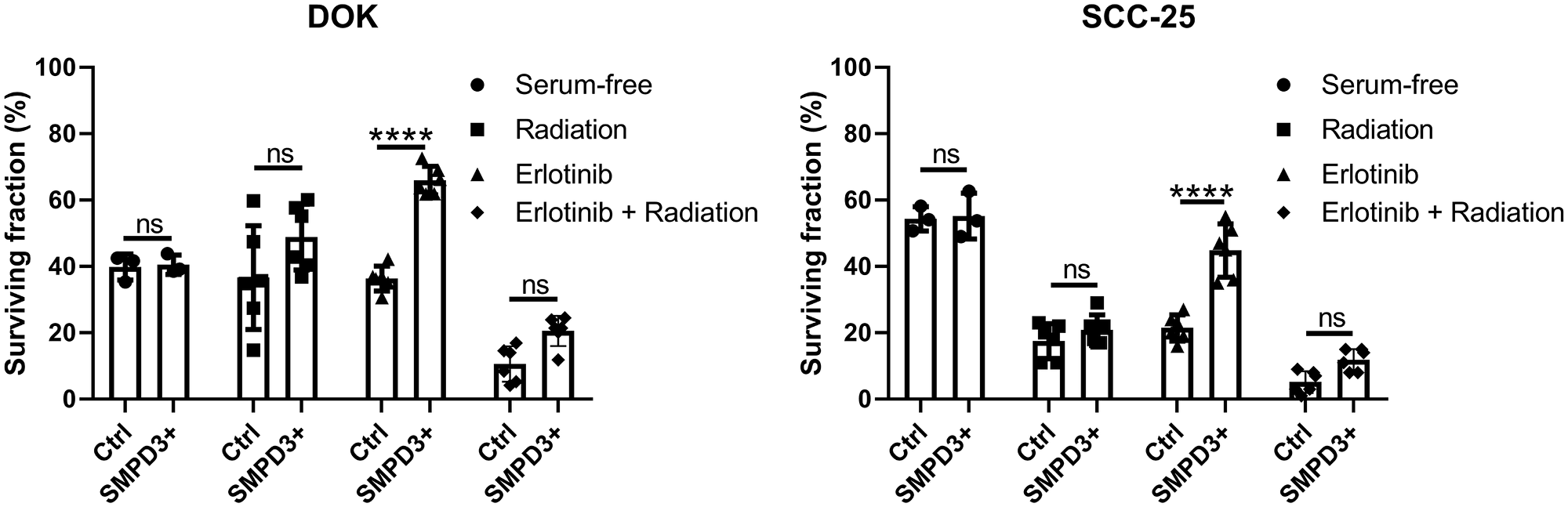 SMPD3 overexpression did not alter the response of oral dysplasia and cancer cell lines to serum starvation or radiation but improved resistance to the EGFR inhibitor erlotinib