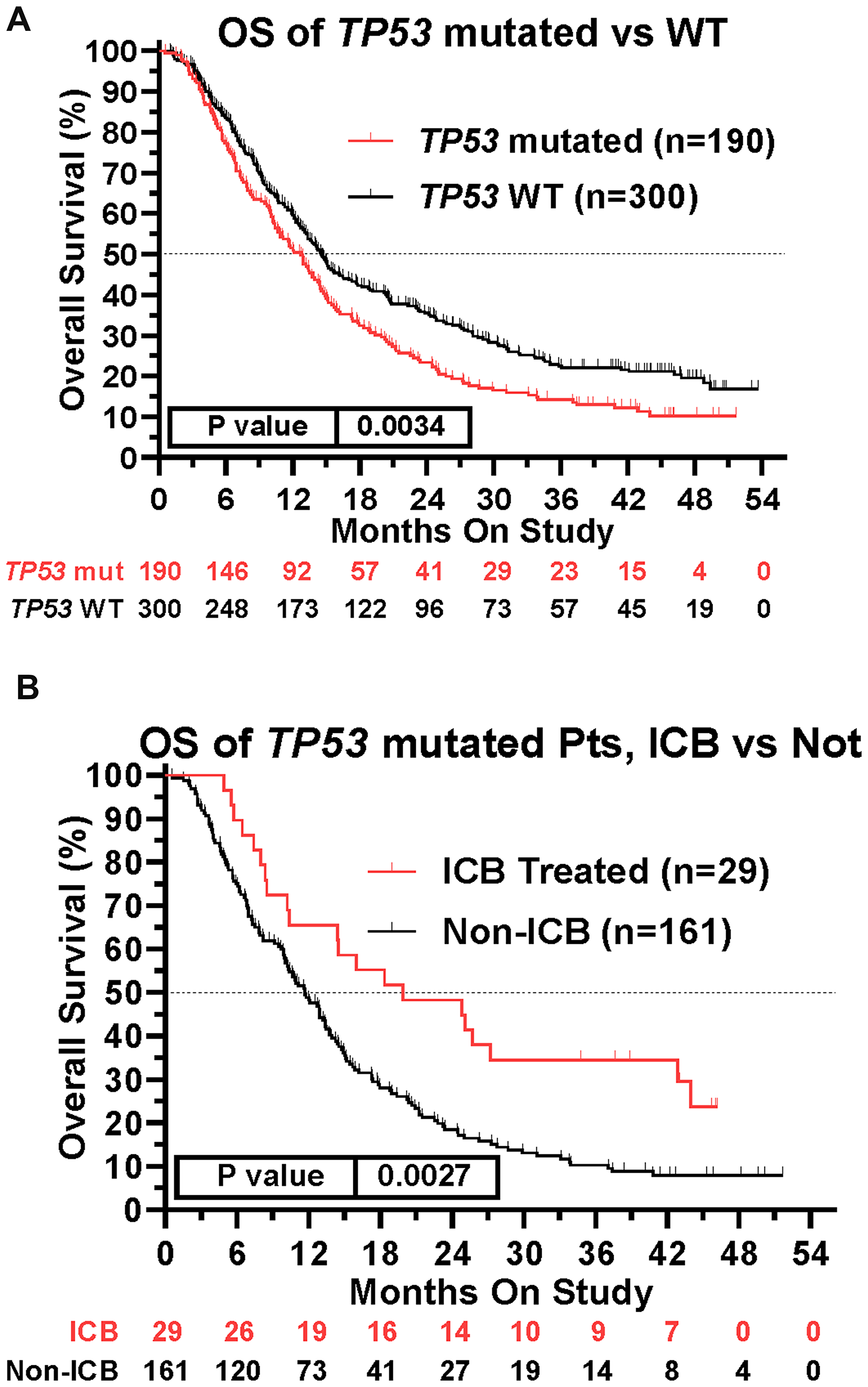 Impact of TP53 tumor mutation on survival and ICB treatment