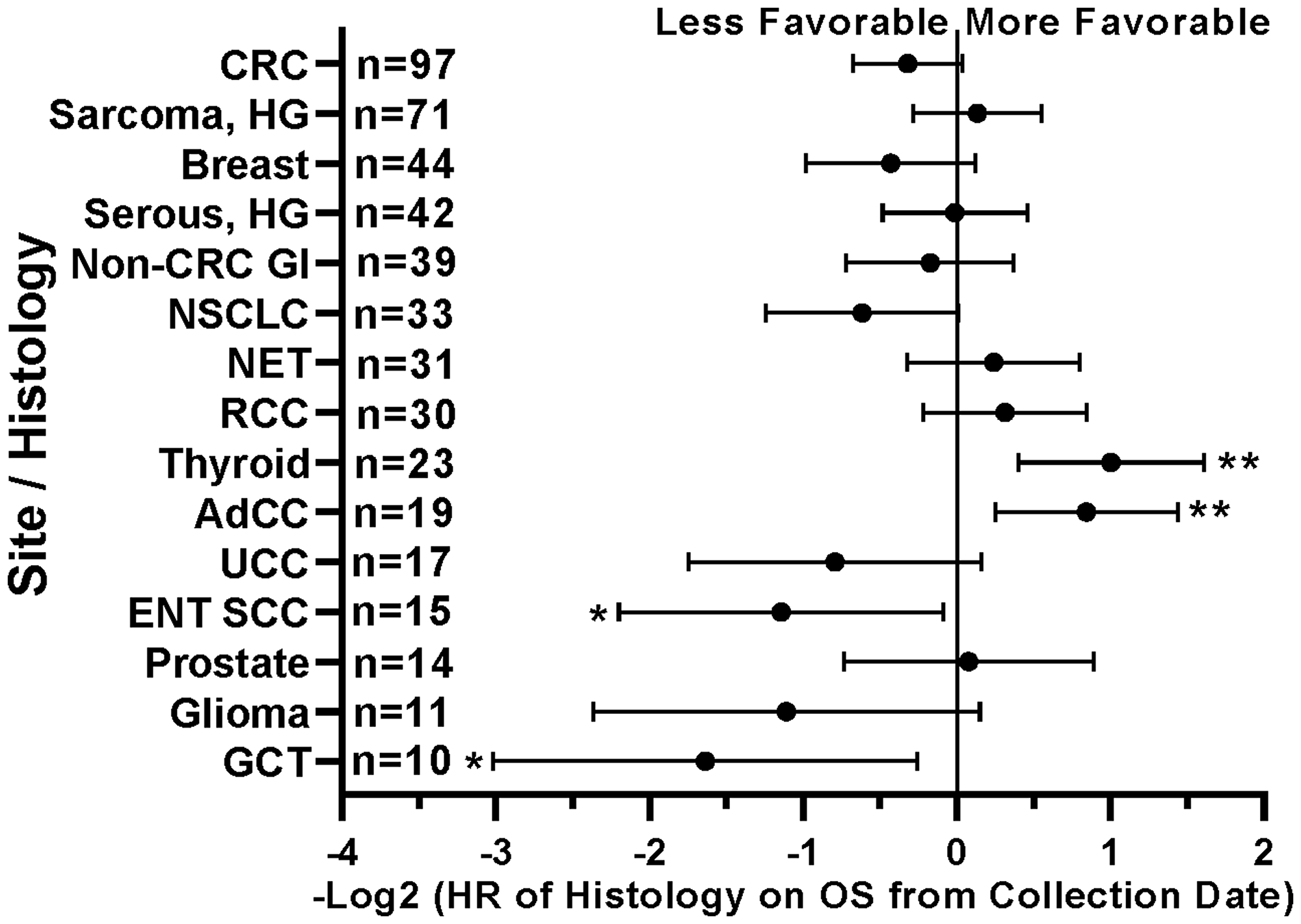 Impact of tumor histology/type on patient survival