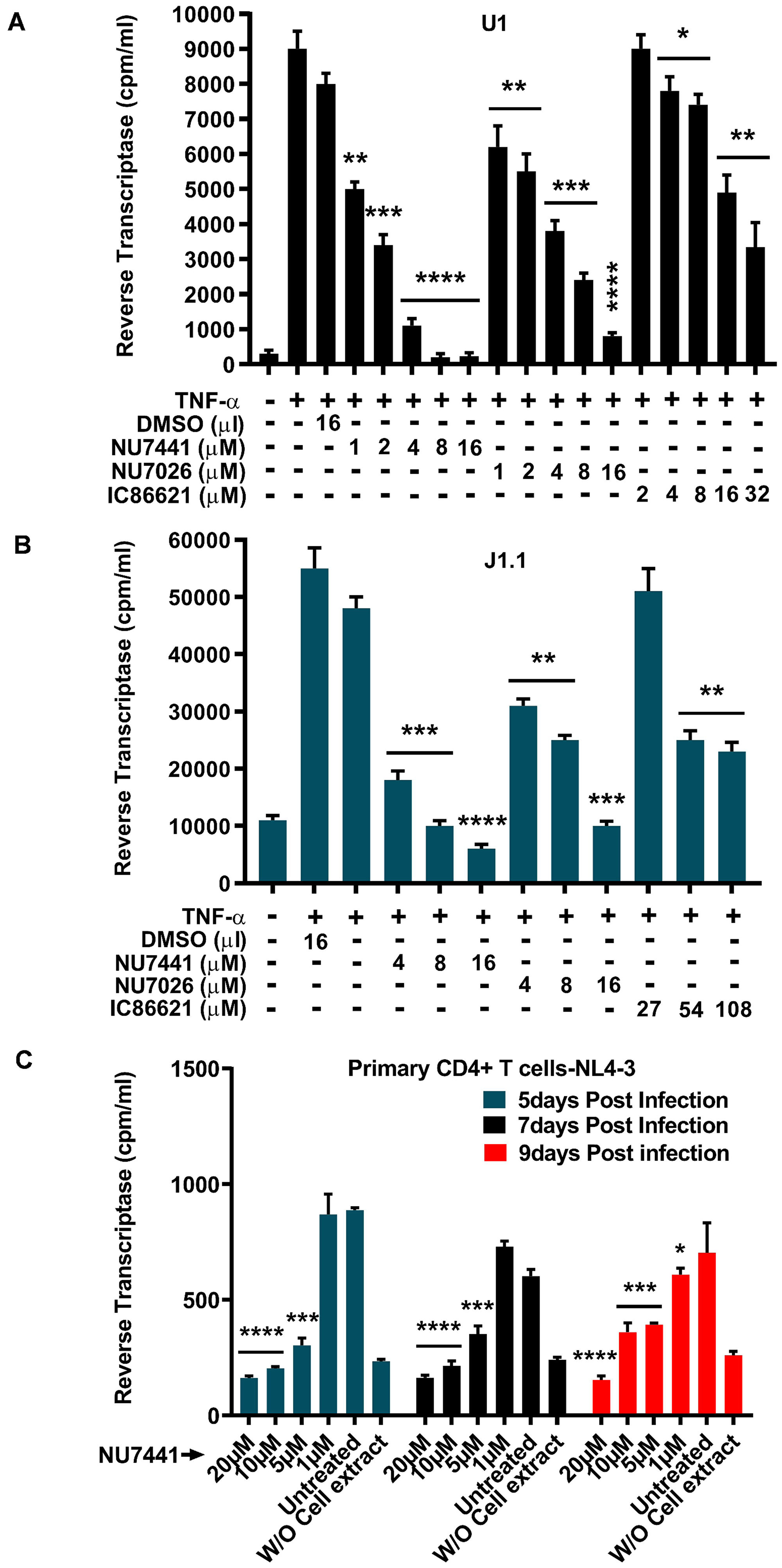 DNA-PK inhibitors drastically impair latent proviral reactivation and HIV replication