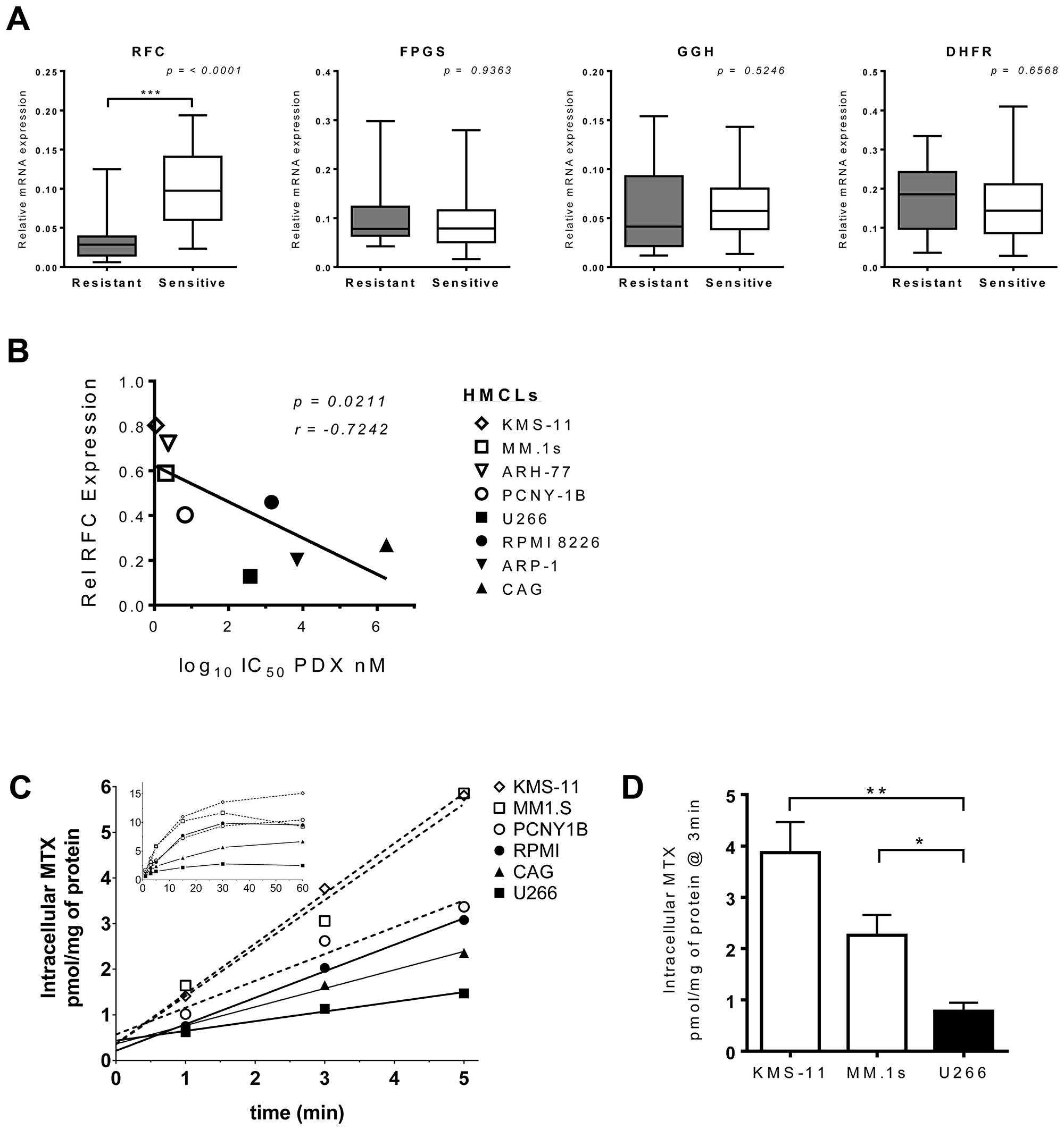 RFC expression and function correlate with PDX-sensitivity in HMCLs
