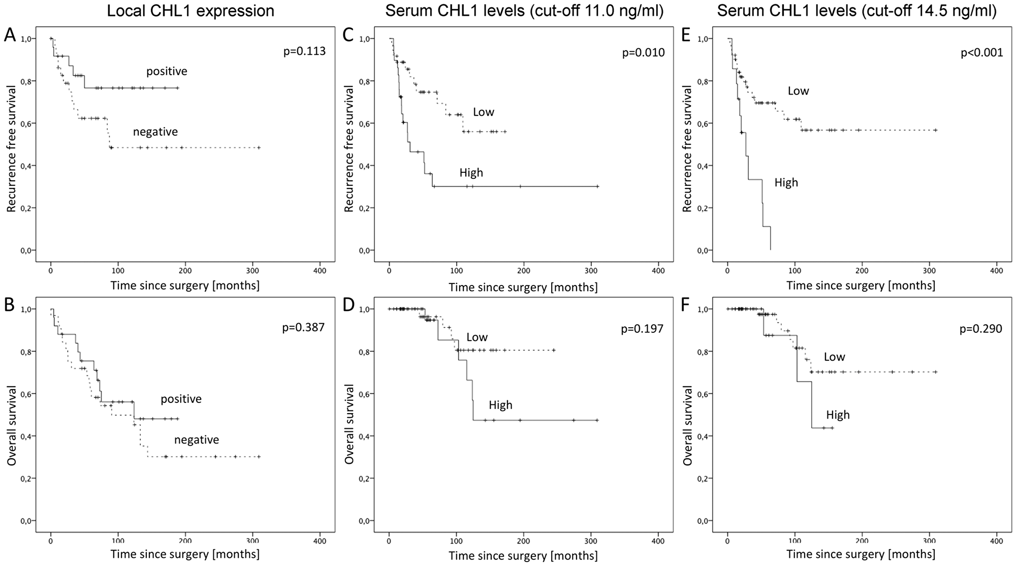 Kaplan-Meier survival analyses for recurrence free and overall survival in GIST