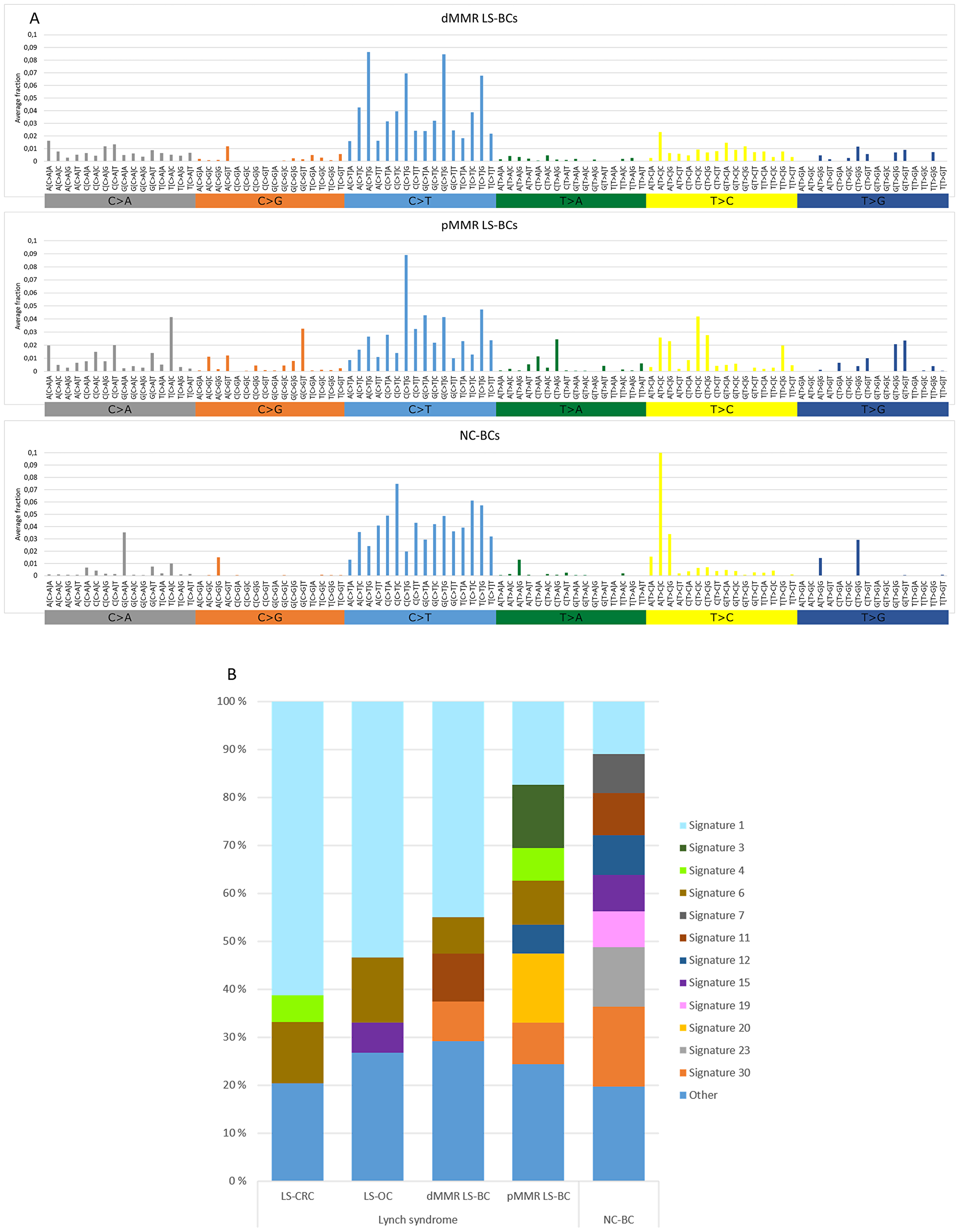 Mutational signatures of tumor groups