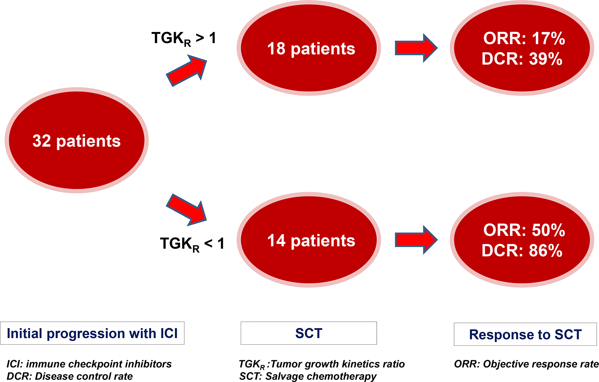 Impact of Tumor Growth Kinetics ratio (TGKR) on outcomes with salvage chemotherapy (SCT) after initial RECIST 1.1 progression with immune checkpoint inhibitors (ICI)