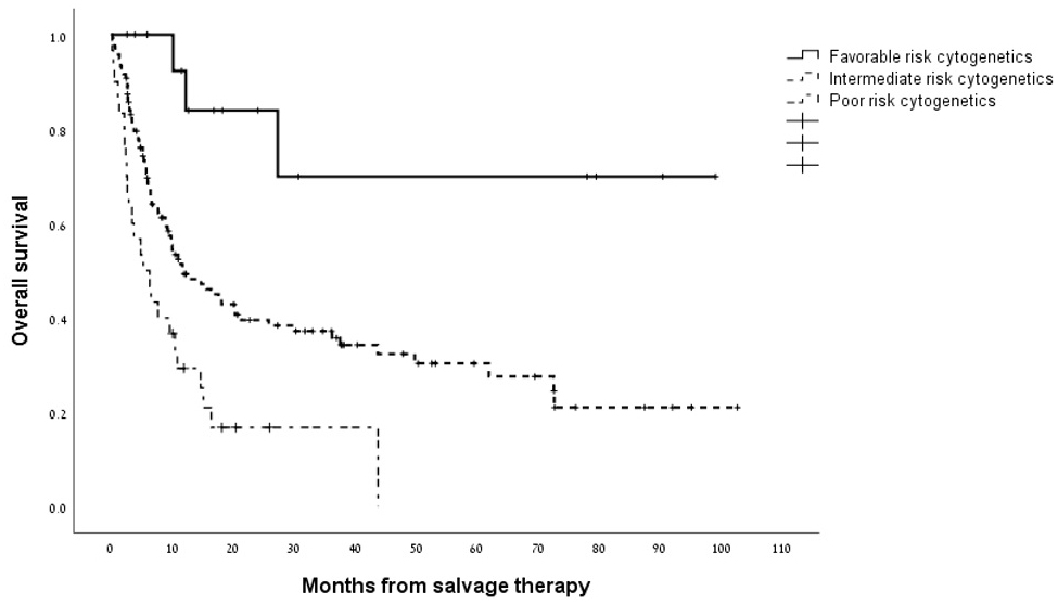 Kaplan–Meier estimate of overall survival according to cytogenetic risk group