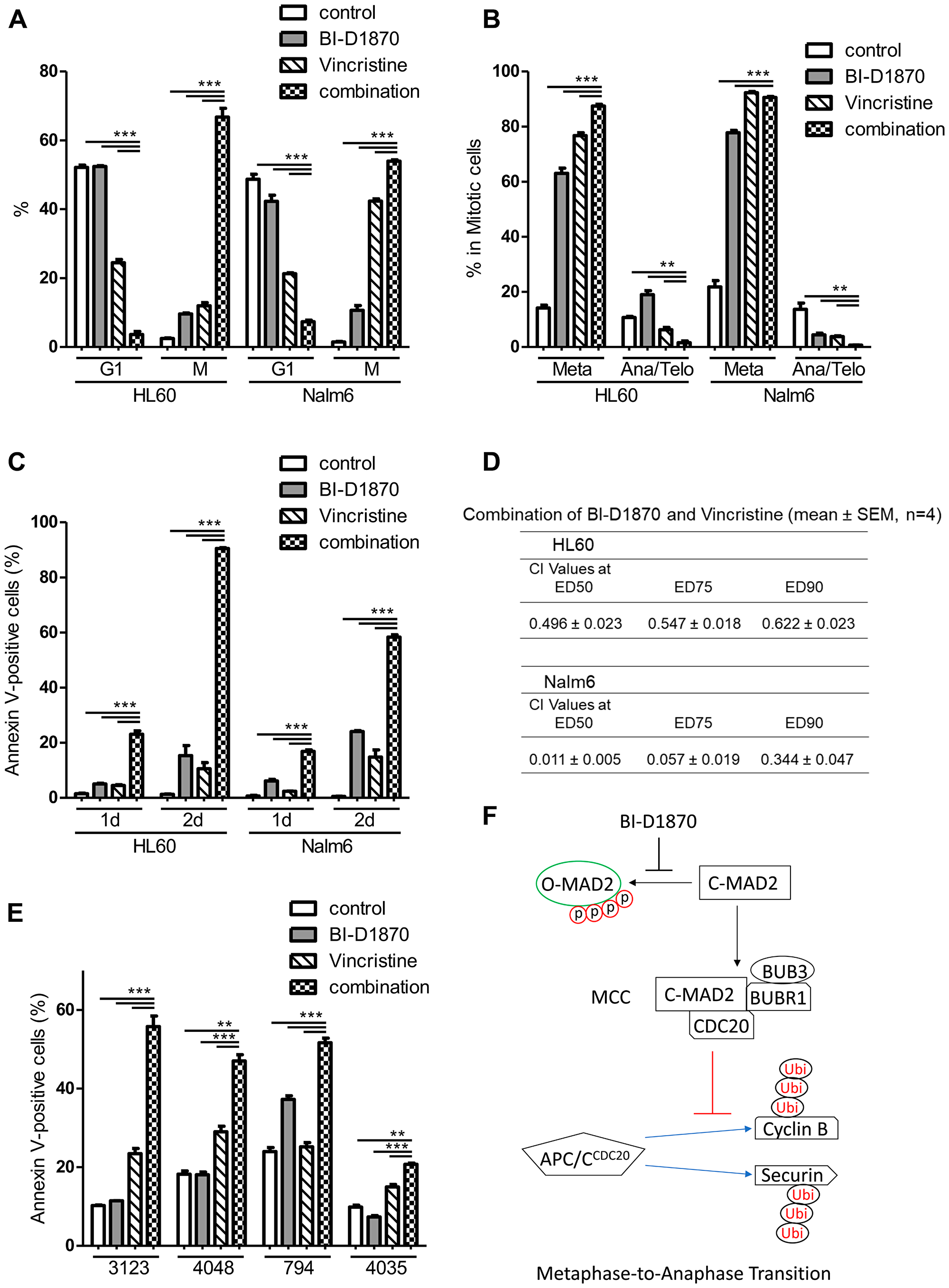 Figure 8: BI-D1870 in combination with vincristine increase metaphase arrest and apoptosis synergistically.