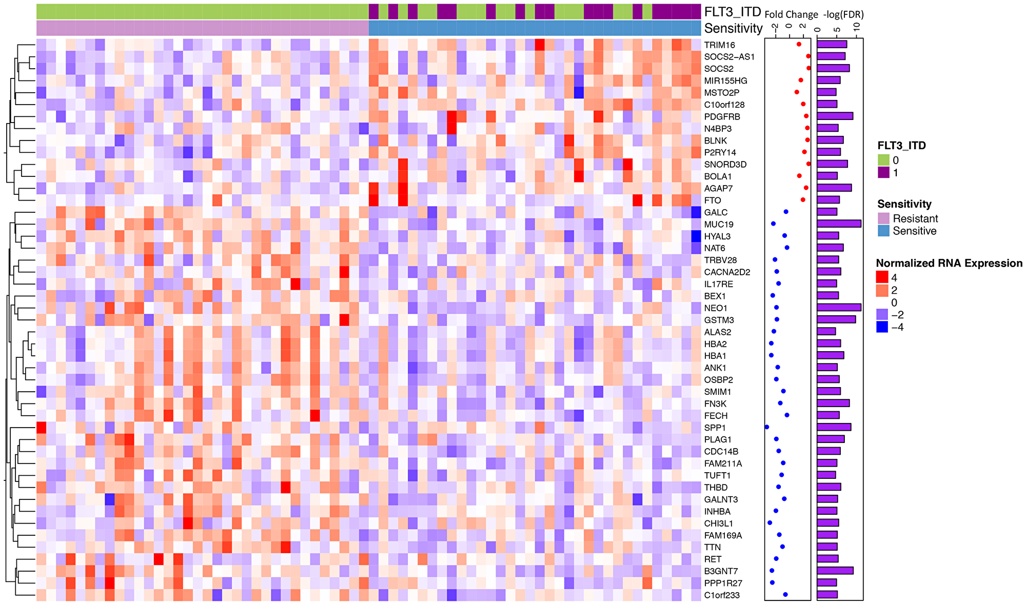 Differential gene expression for midostaurin sensitive vs. resistant samples identifies a unique signature