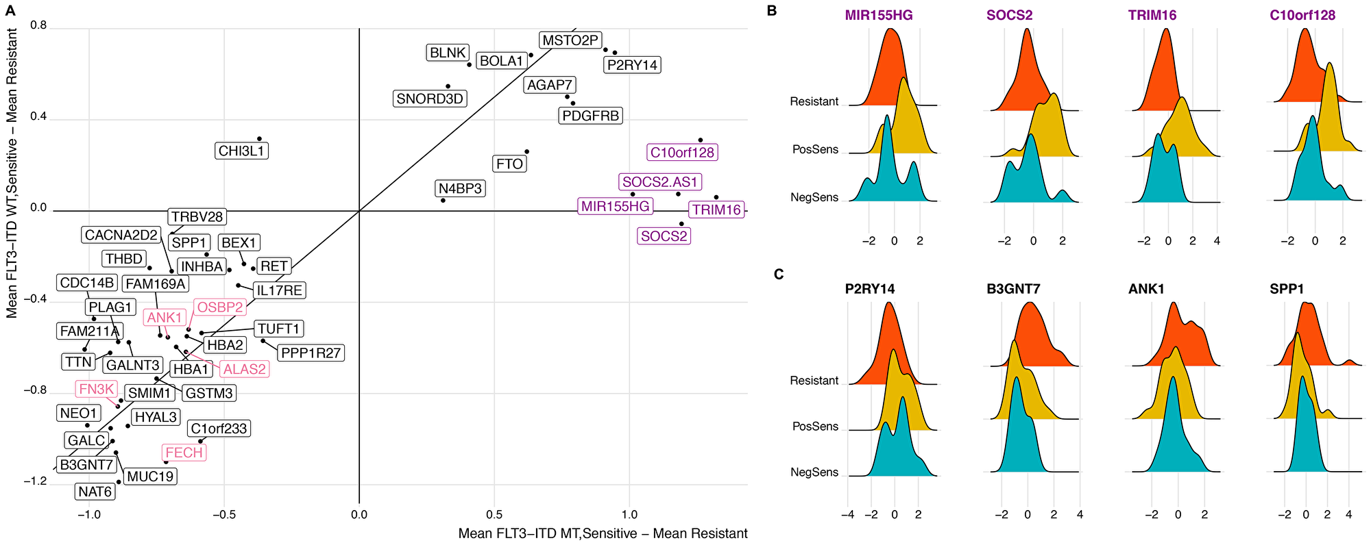 Distinct differential gene expression signature correlates with midostaurin expression regardless of FLT3-ITD status