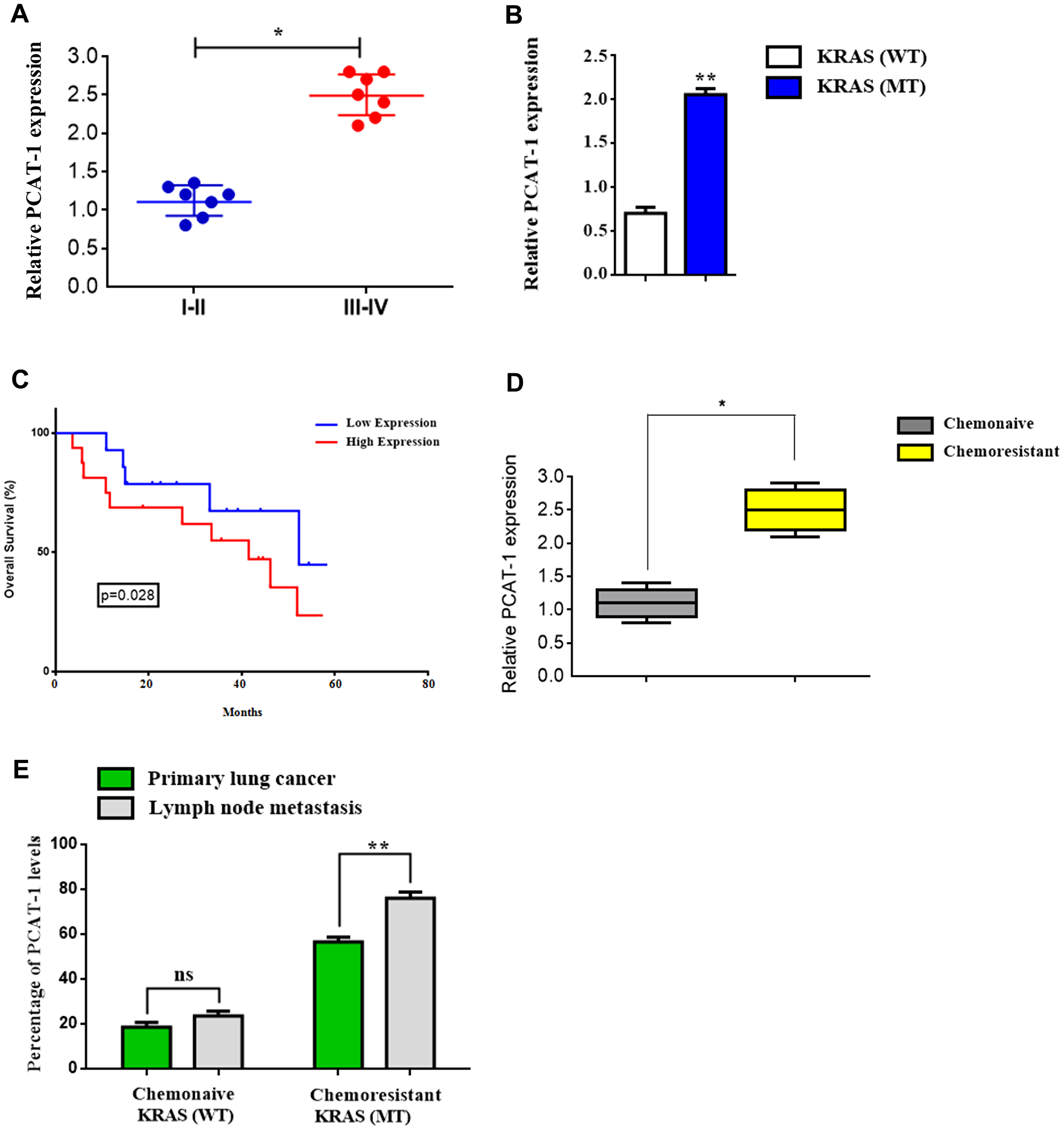 Mutant Kras-related chemoresistance is associated with increased expression of lncRNA PCAT-1 in metastatic lung cancer