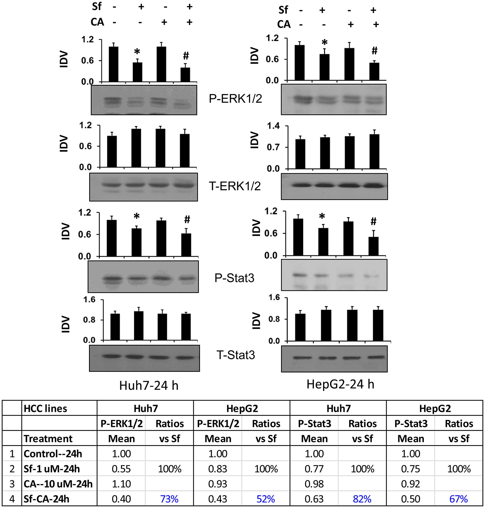 Carnosic acid enhances the sorafenib-induced reduction of P-ERK1/2 and P-STAT3 levels in HCC cells