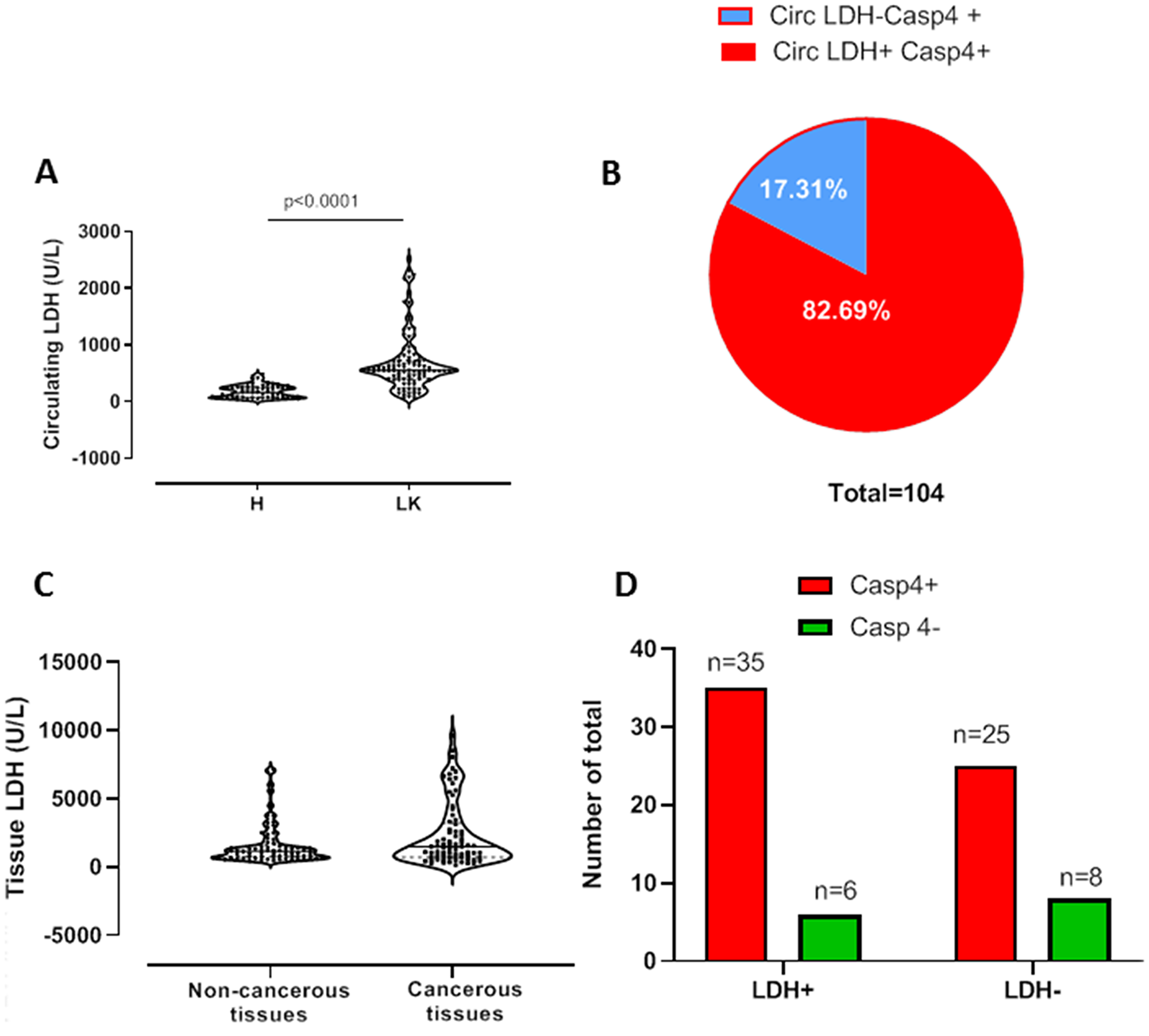 High levels of plasma, but not of tissue, LDH are associated to caspase-4-positive NSCLC patients