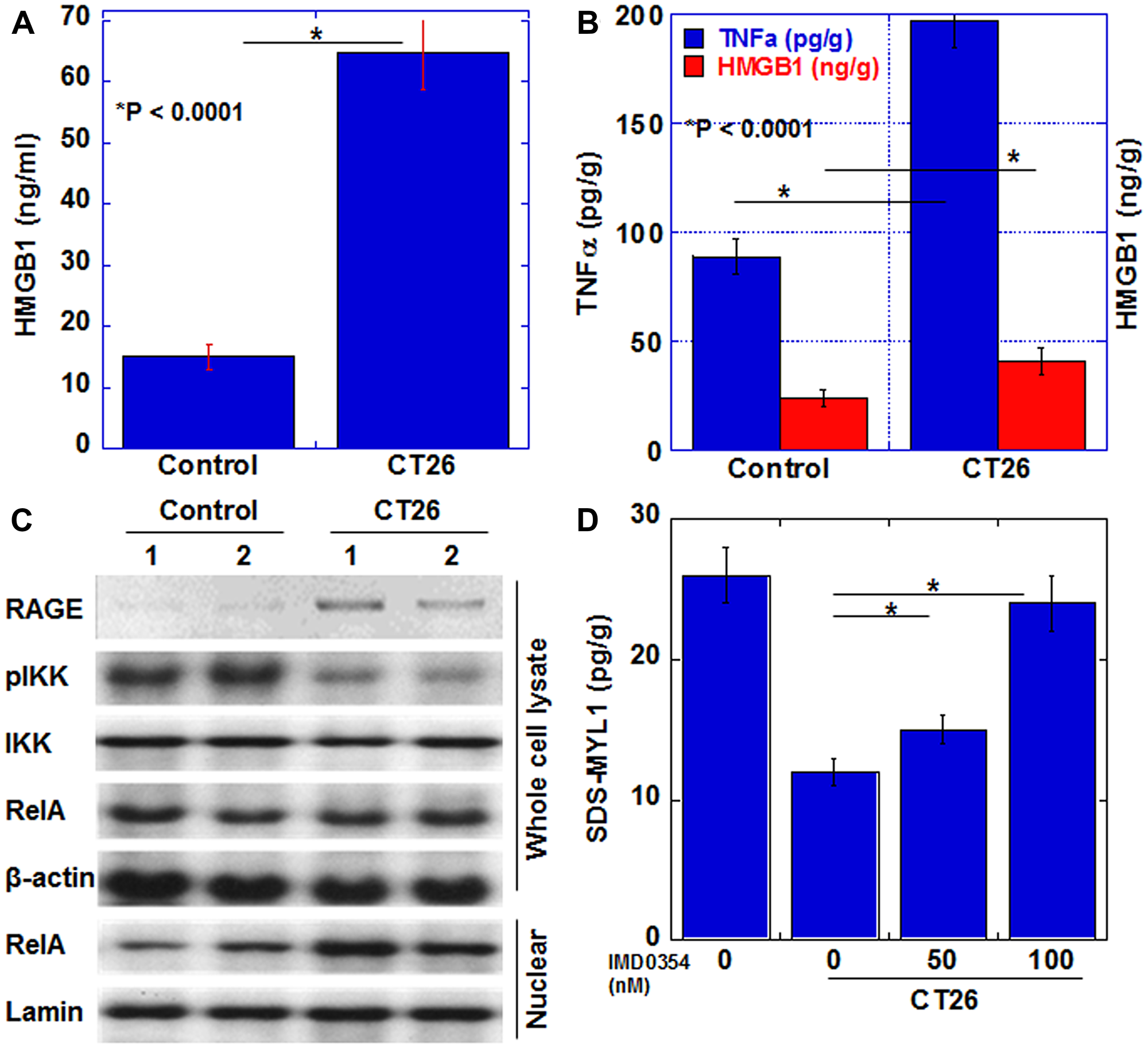 Myocardial cytokines and signals in the CT26-inoculated BALB/c mice