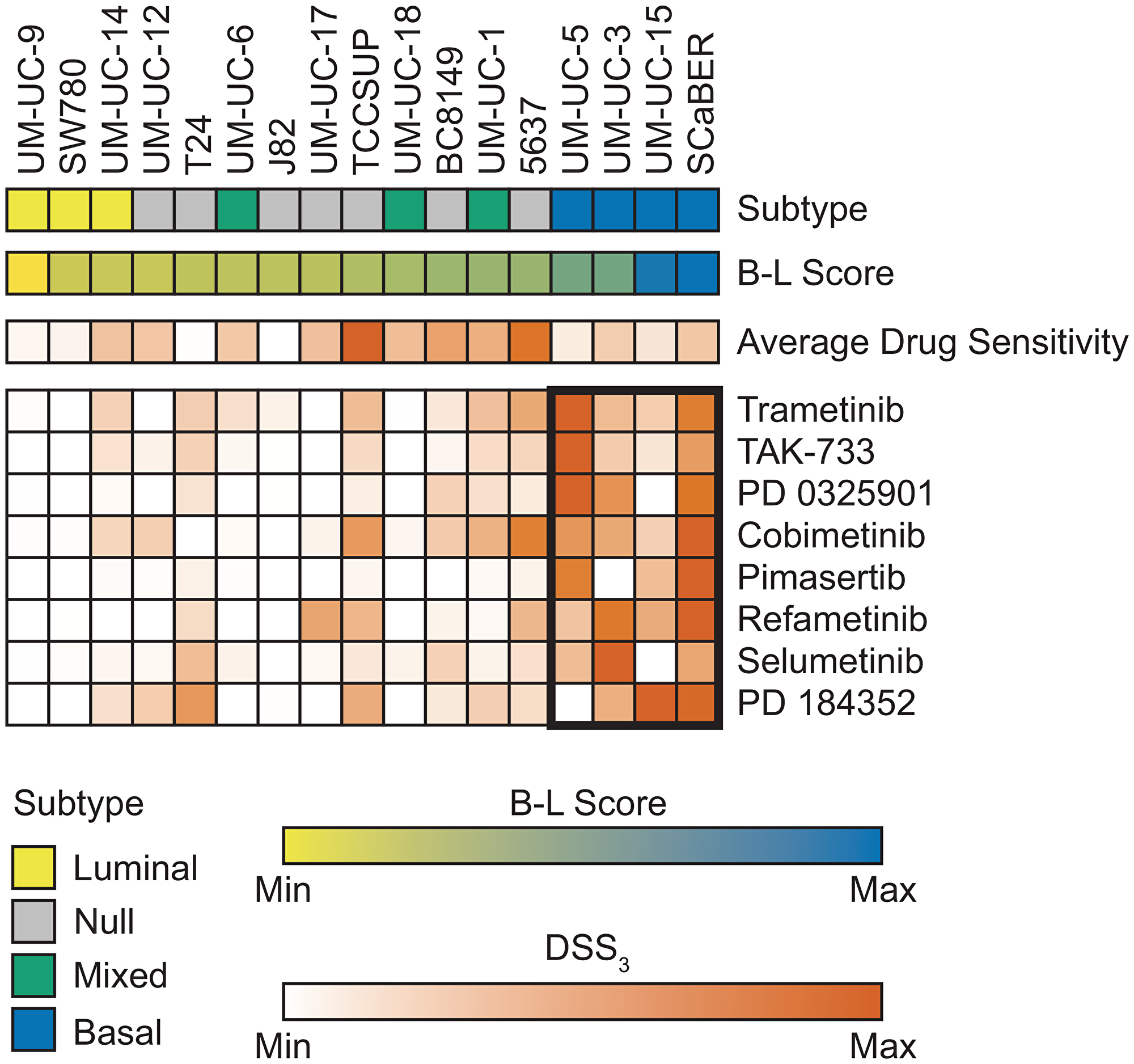 MEK inhibitors show strongest response in basal bladder cell lines