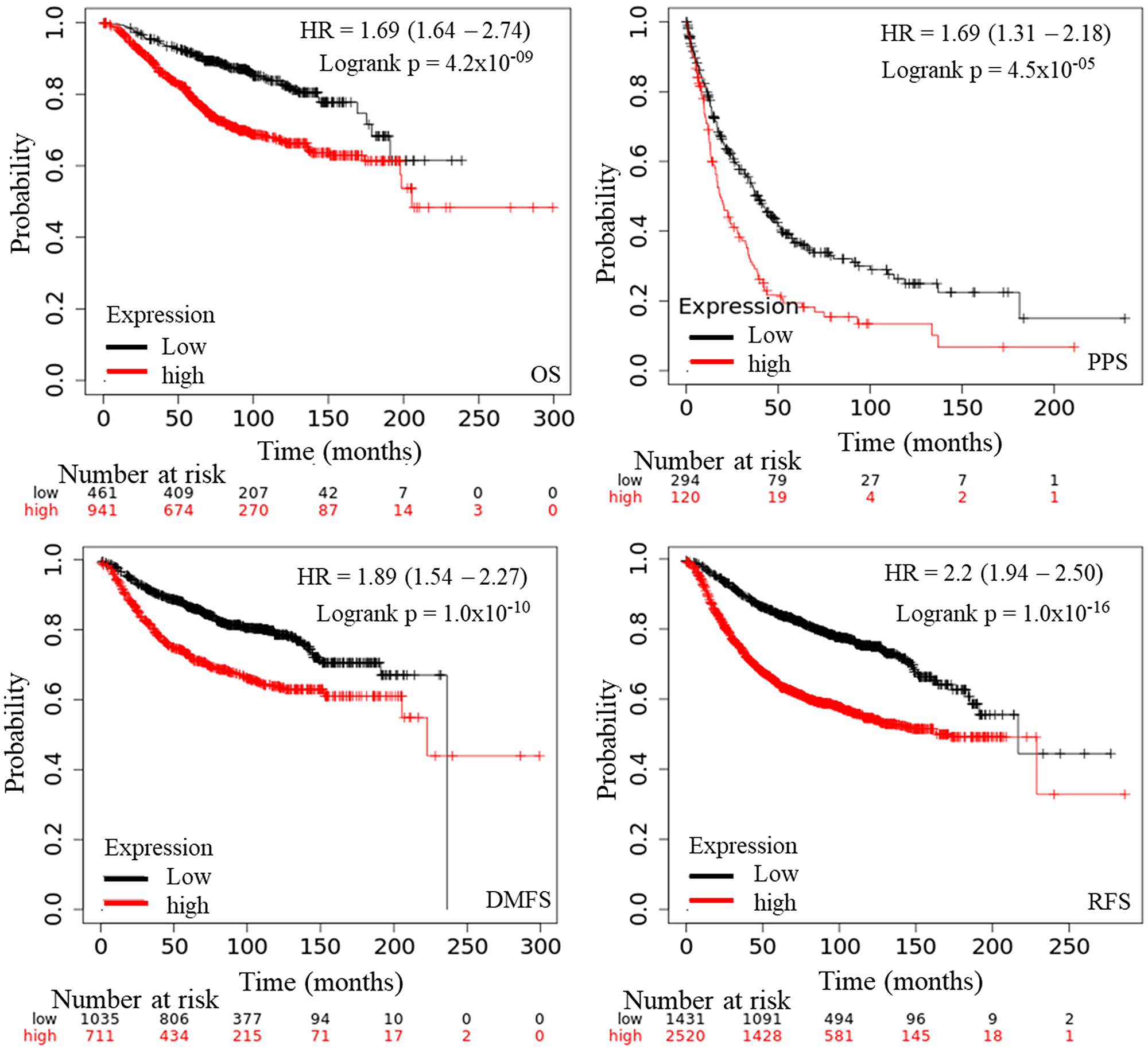 The prognostic value of mRNA level of AURKA in BC patients (Kaplan–Meier plotter)
