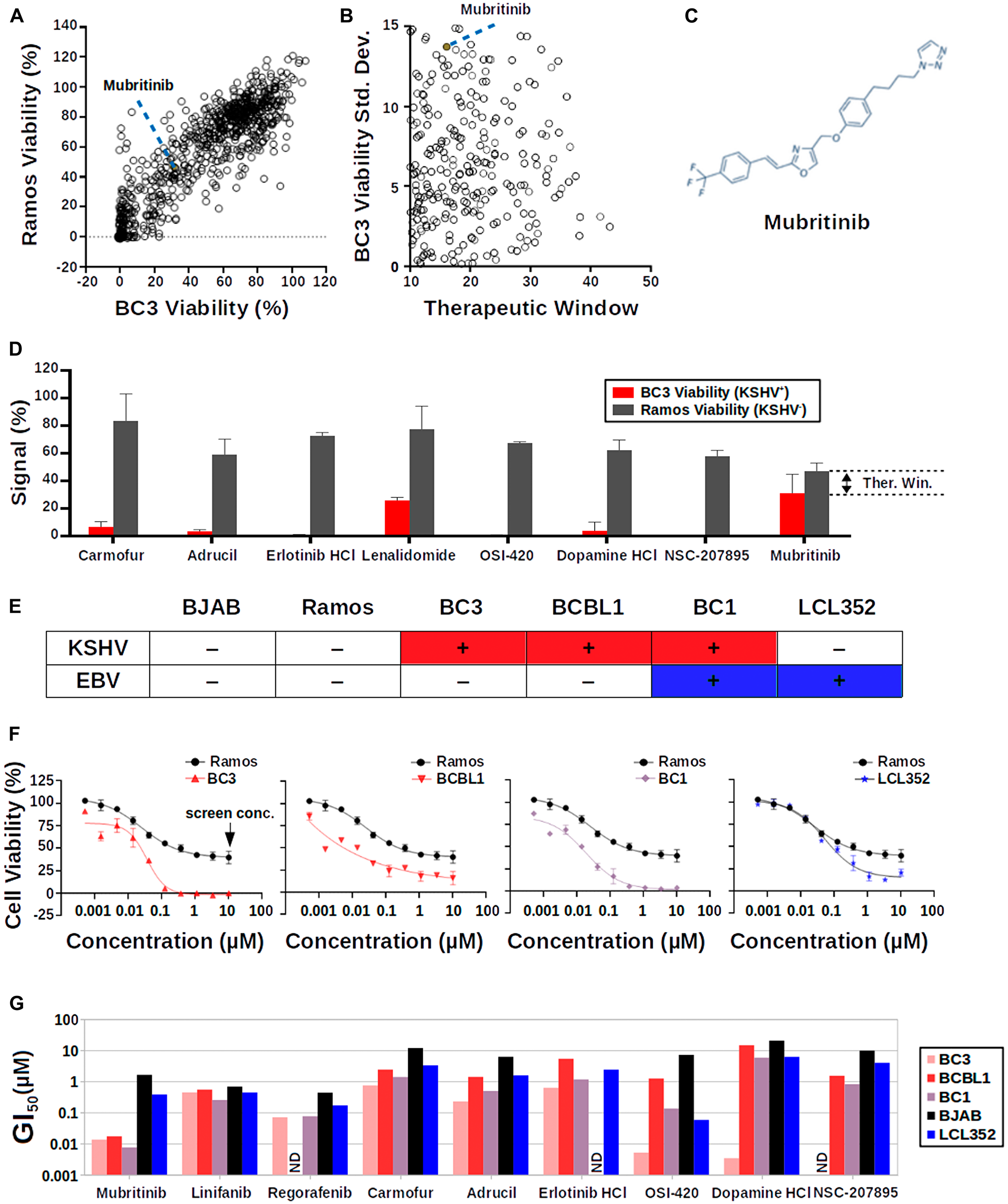 Cell-based screen for selective inhibition of PEL cell growth