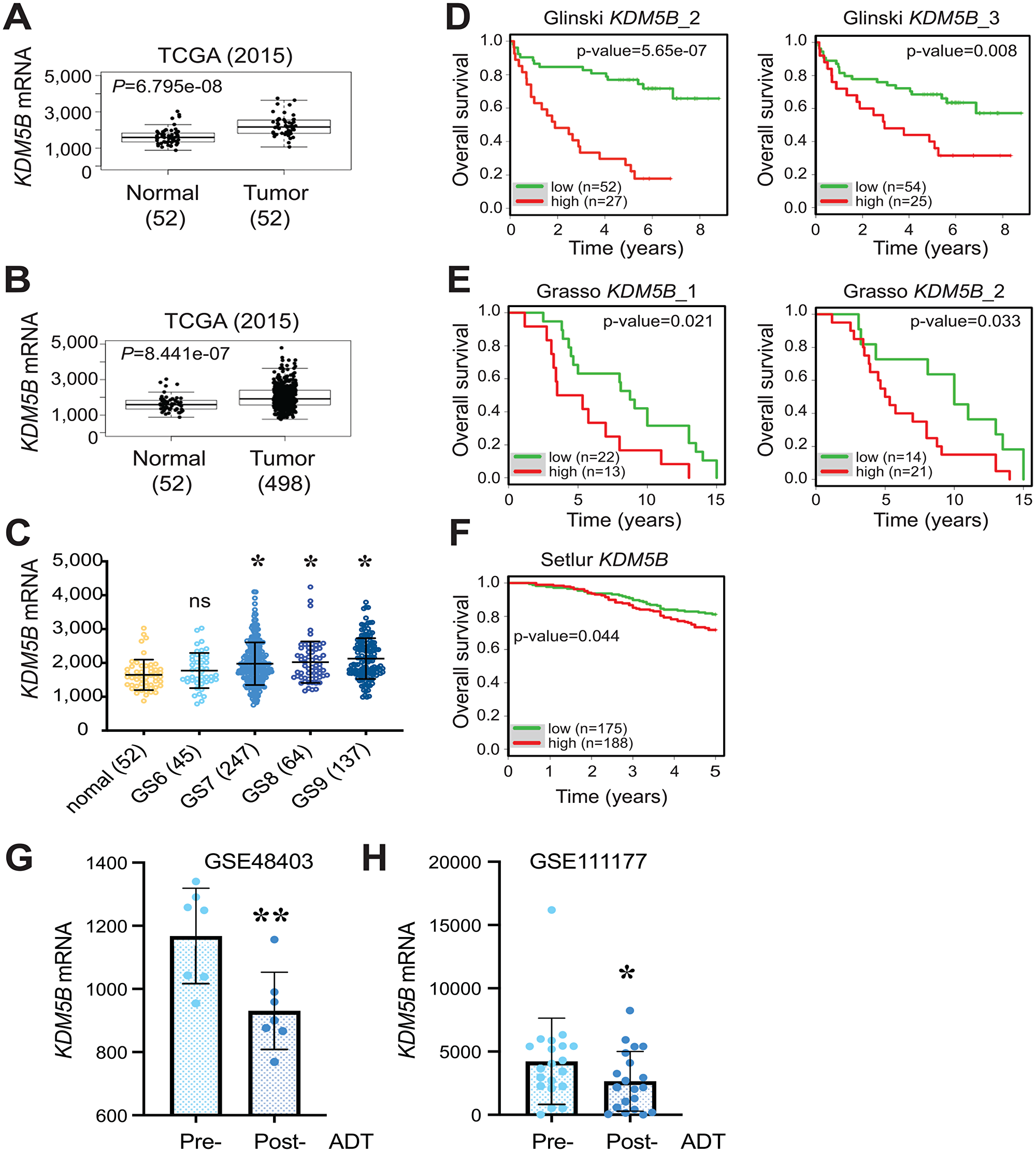Overexpression of KDM5B mRNA in PCa and correlation with poor patient survival