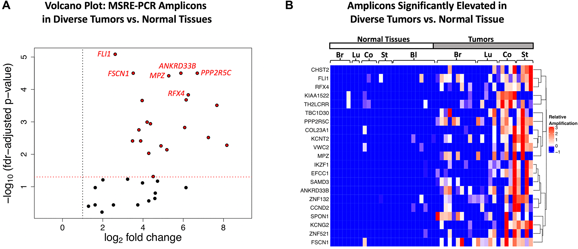 Multiplexed MSRE-PCR of the target regions in genomic DNAs from diverse tumors versus normal tissue