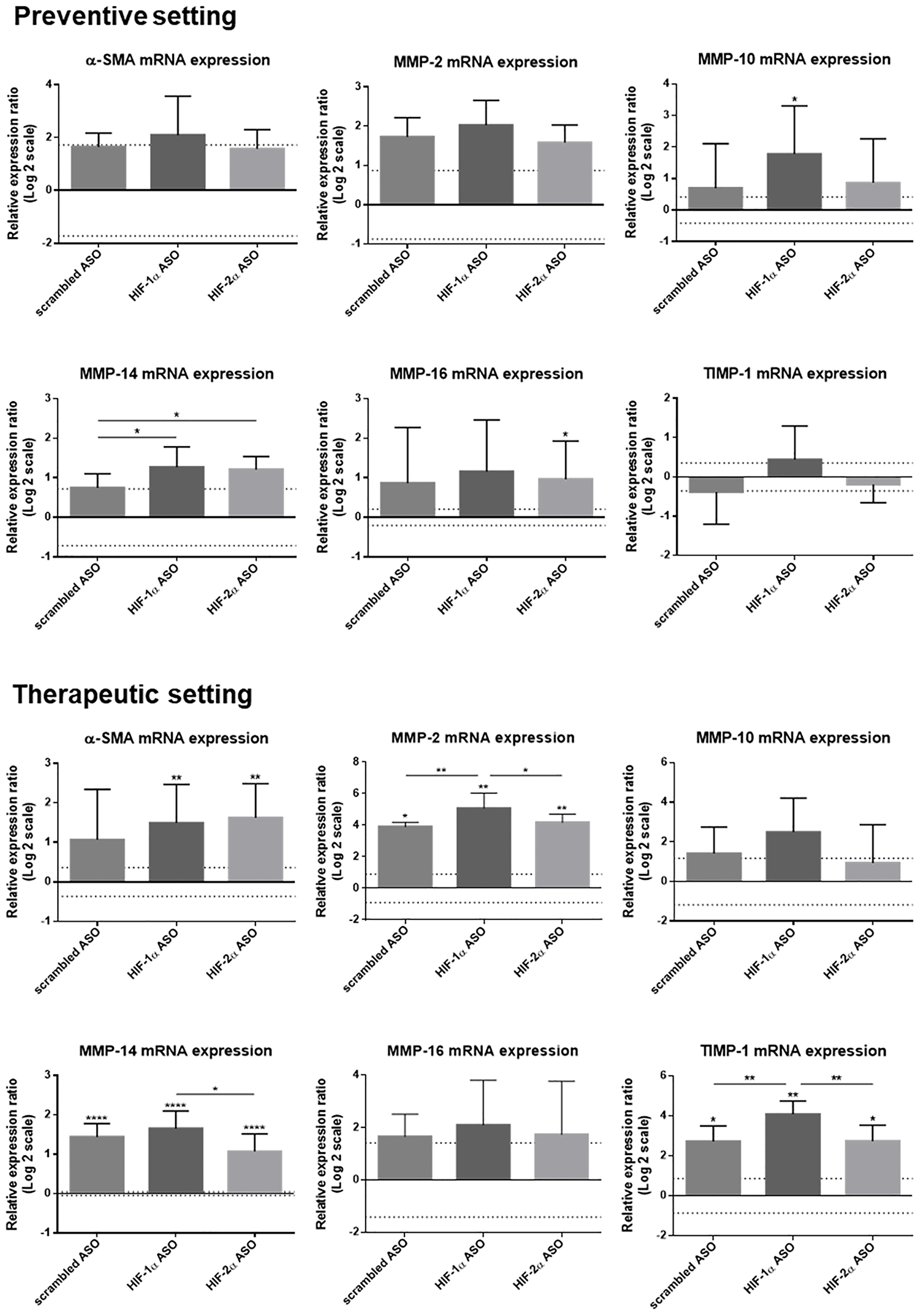 Effect of preventive and therapeutic HIF-1α and HIF-2α ASO treatment on fibrotic markers in the liver of DEN-induced HCC mice