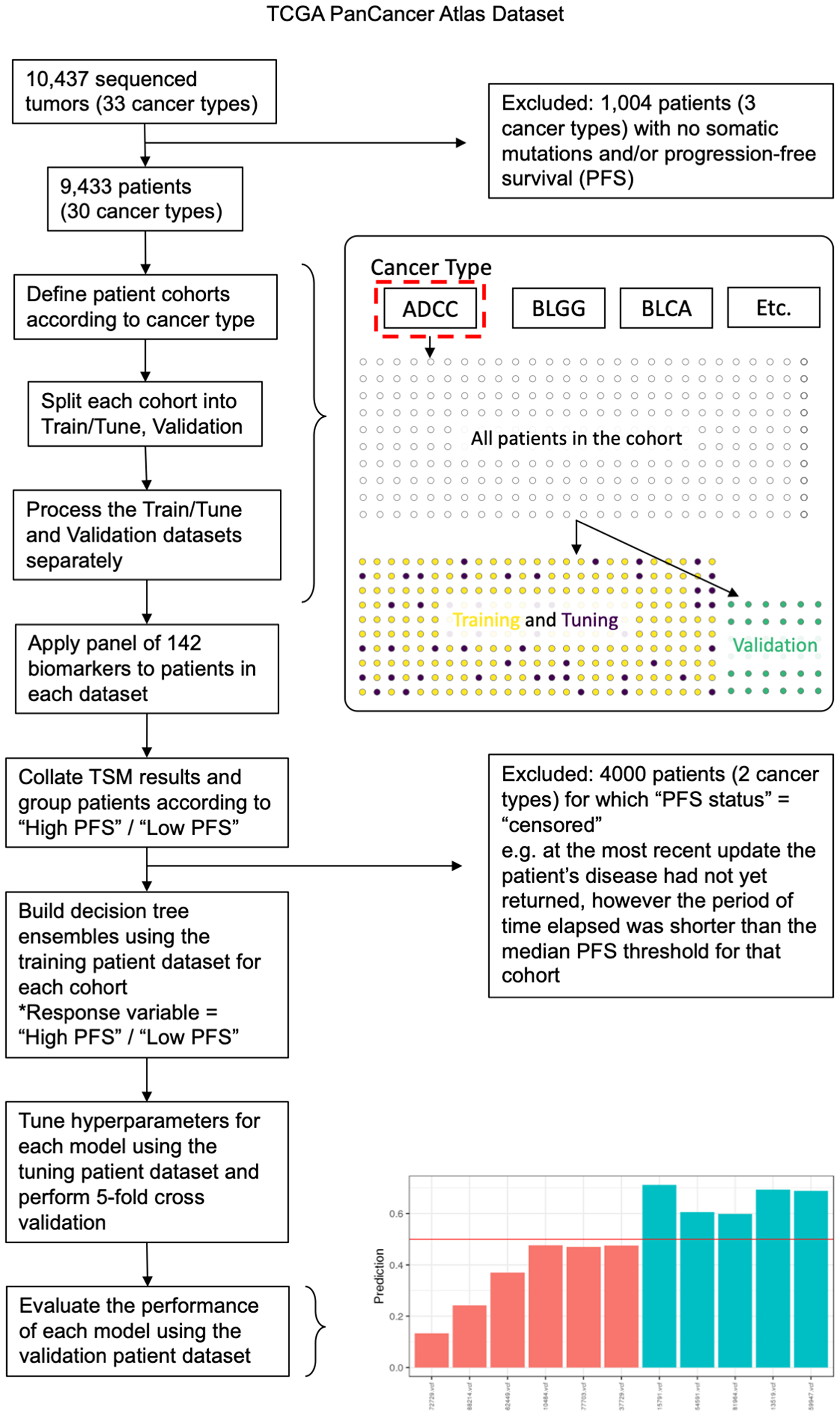 Data analysis pipeline outlining key data processing, machine learning analysis, and validation steps used in the study