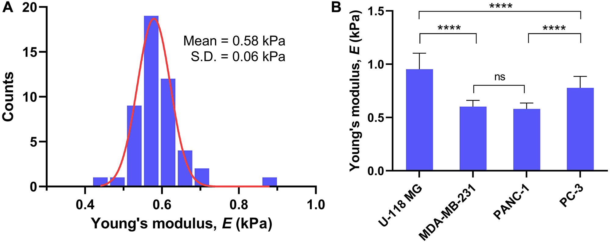 Young’s modulus E for live cancer cells