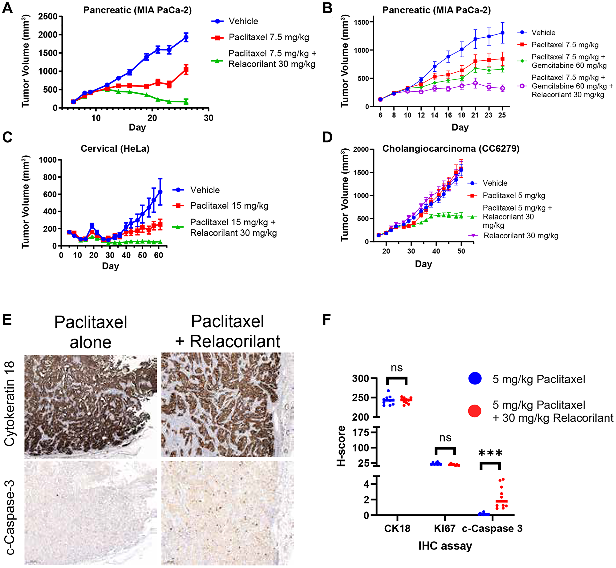 Relacorilant improves the efficacy and promotes apoptotic activity of cytotoxic therapy in xenograft models under physiological cortisol conditions