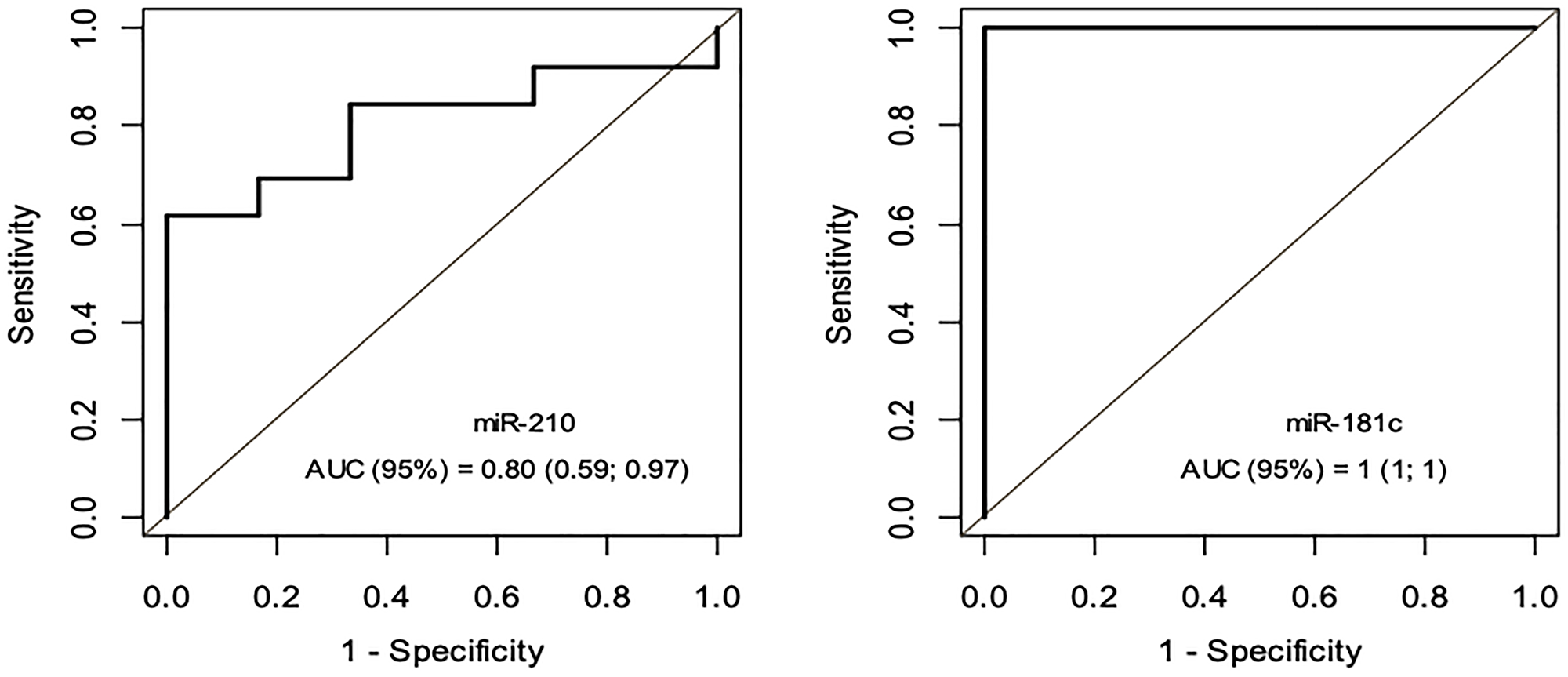 ROC Curve - miRNA-181c e miRNA-210 – Grupo PAp x Grupo PCp