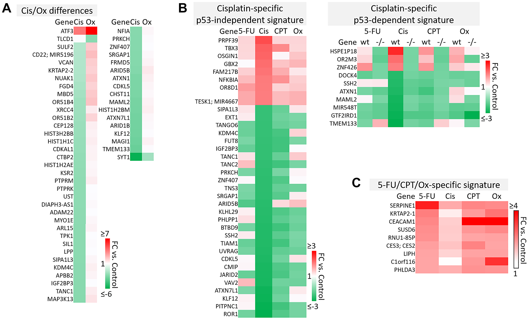 Cisplatin-specific and 5-FU/CPT-11/oxaliplatin-specific gene signatures