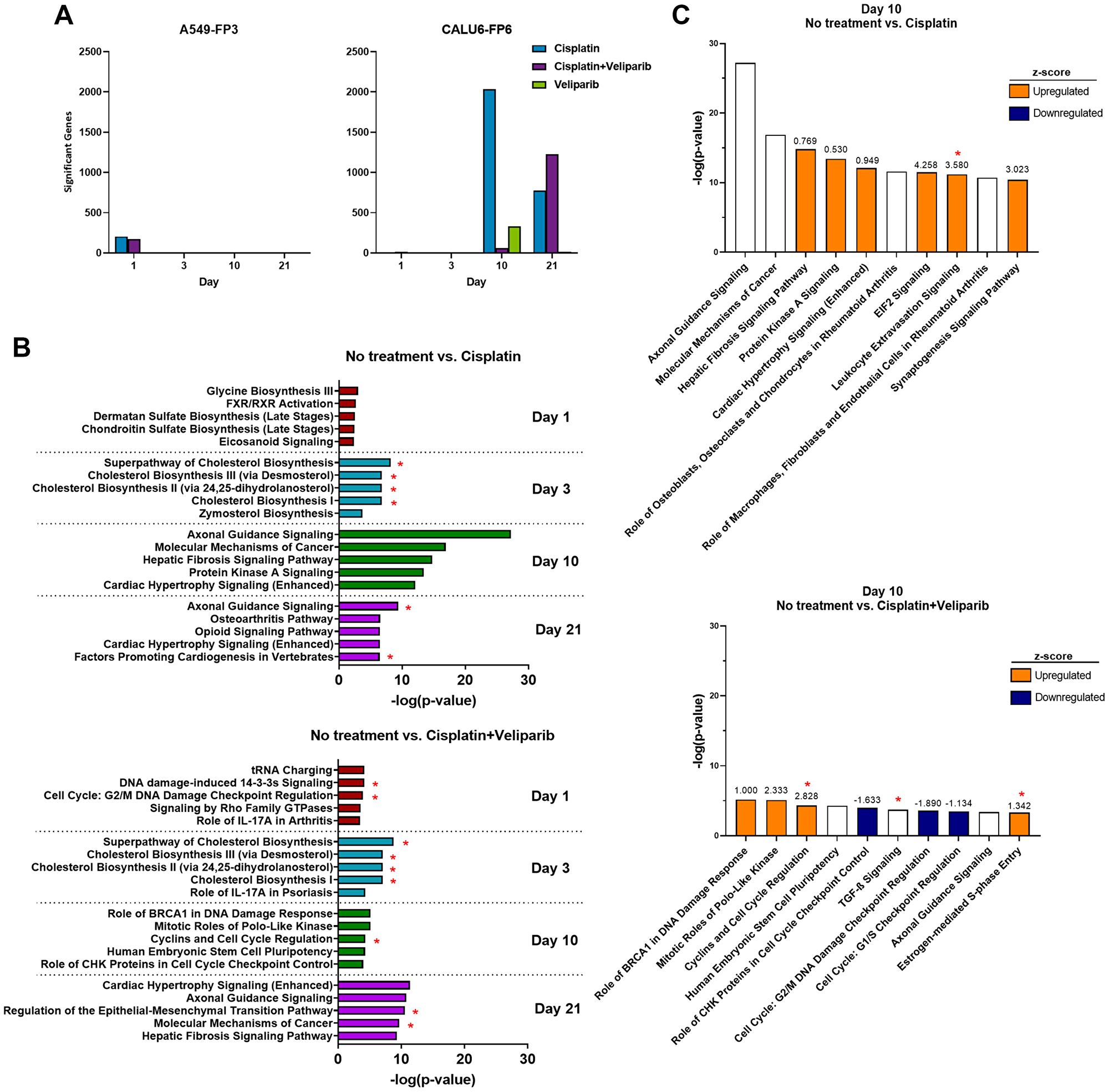 RNA-sequencing and gene ontology enrichment analysis reveal a diverse transcriptional response to cisplatin and veliparib treatment in A549-FP4 and Calu6-FP6 in vivo models