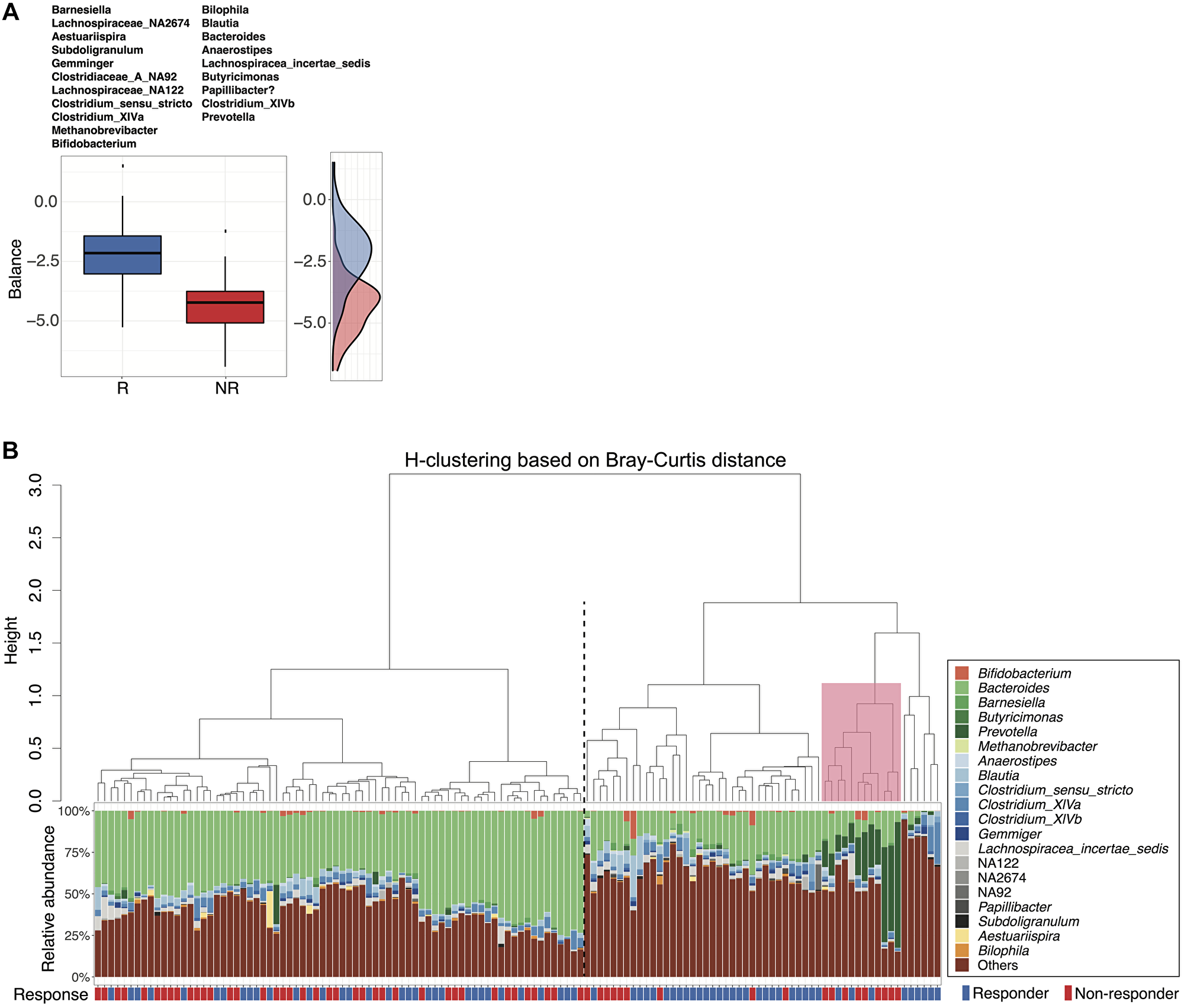 Microbial signatures associated with response status as determined by selbal variable selection