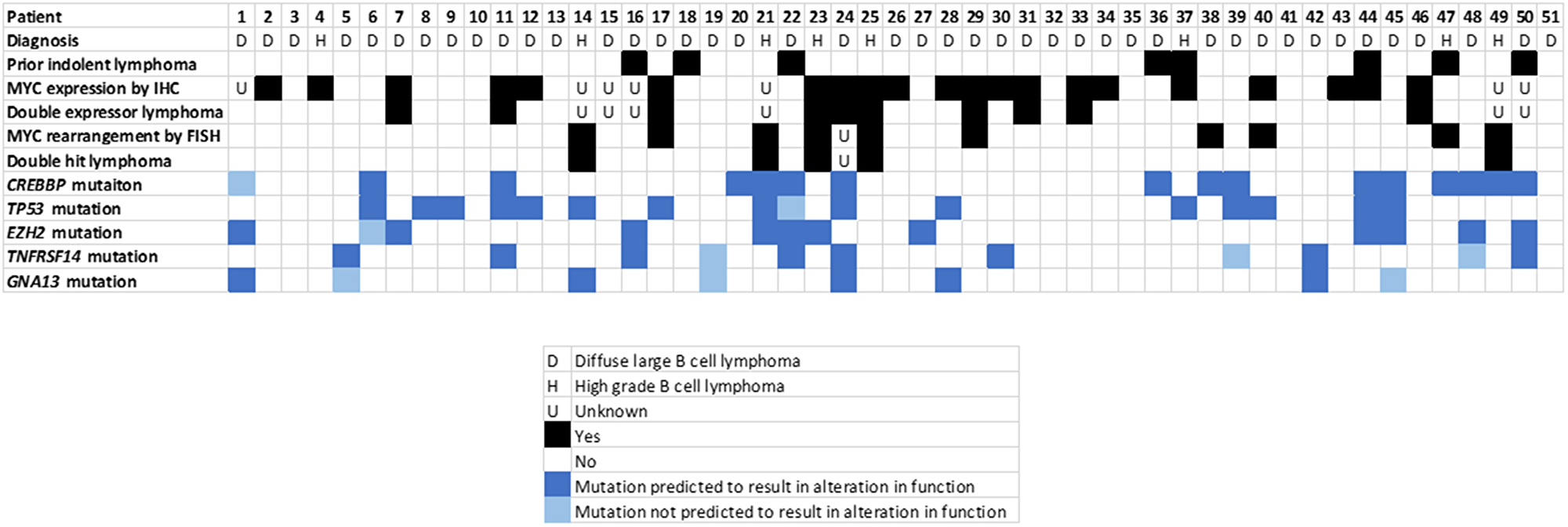 Tumor characteristics analyzed, by patient