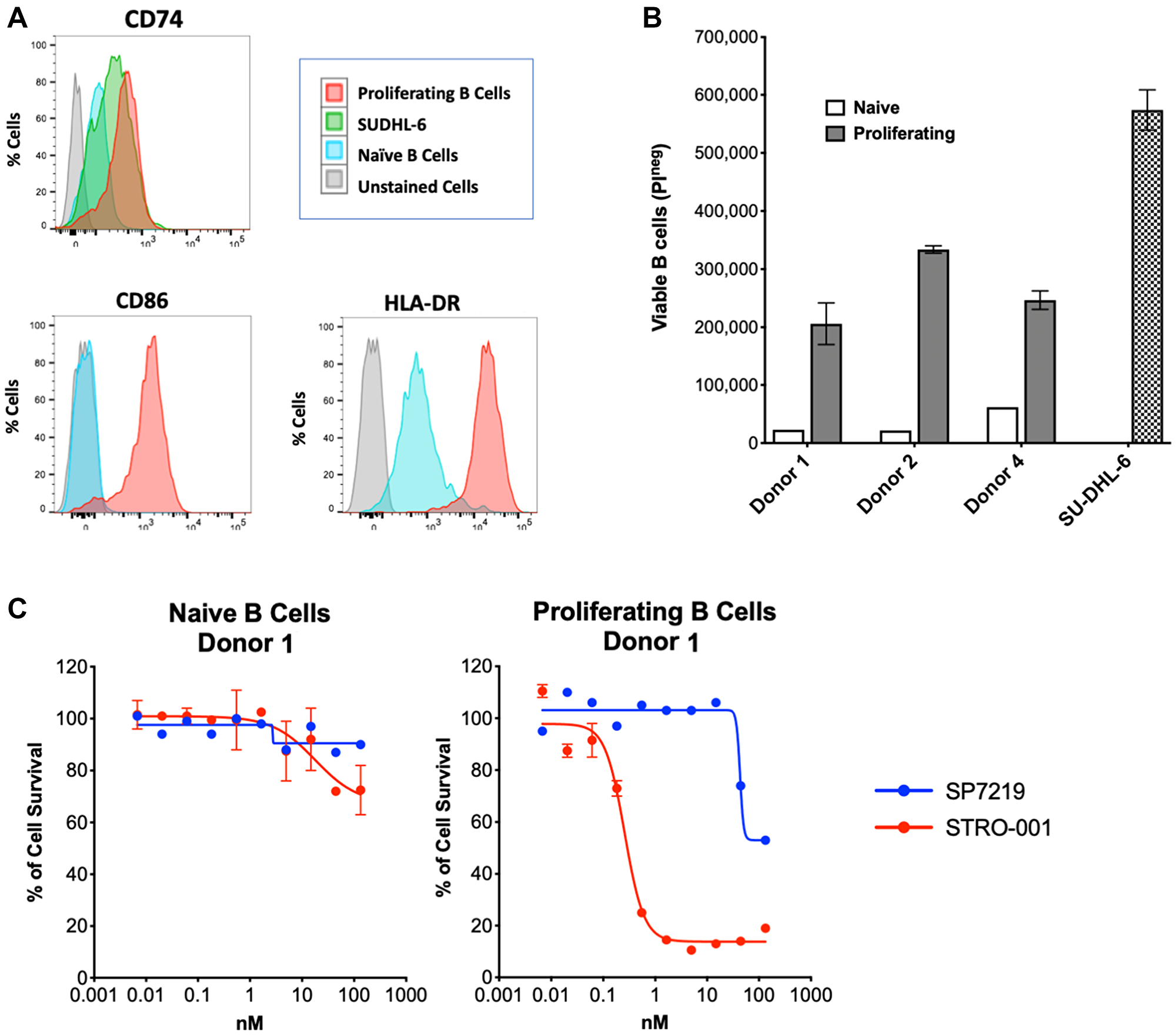 STRO-001 showed potent cell killing activity on proliferating primary human B cells
