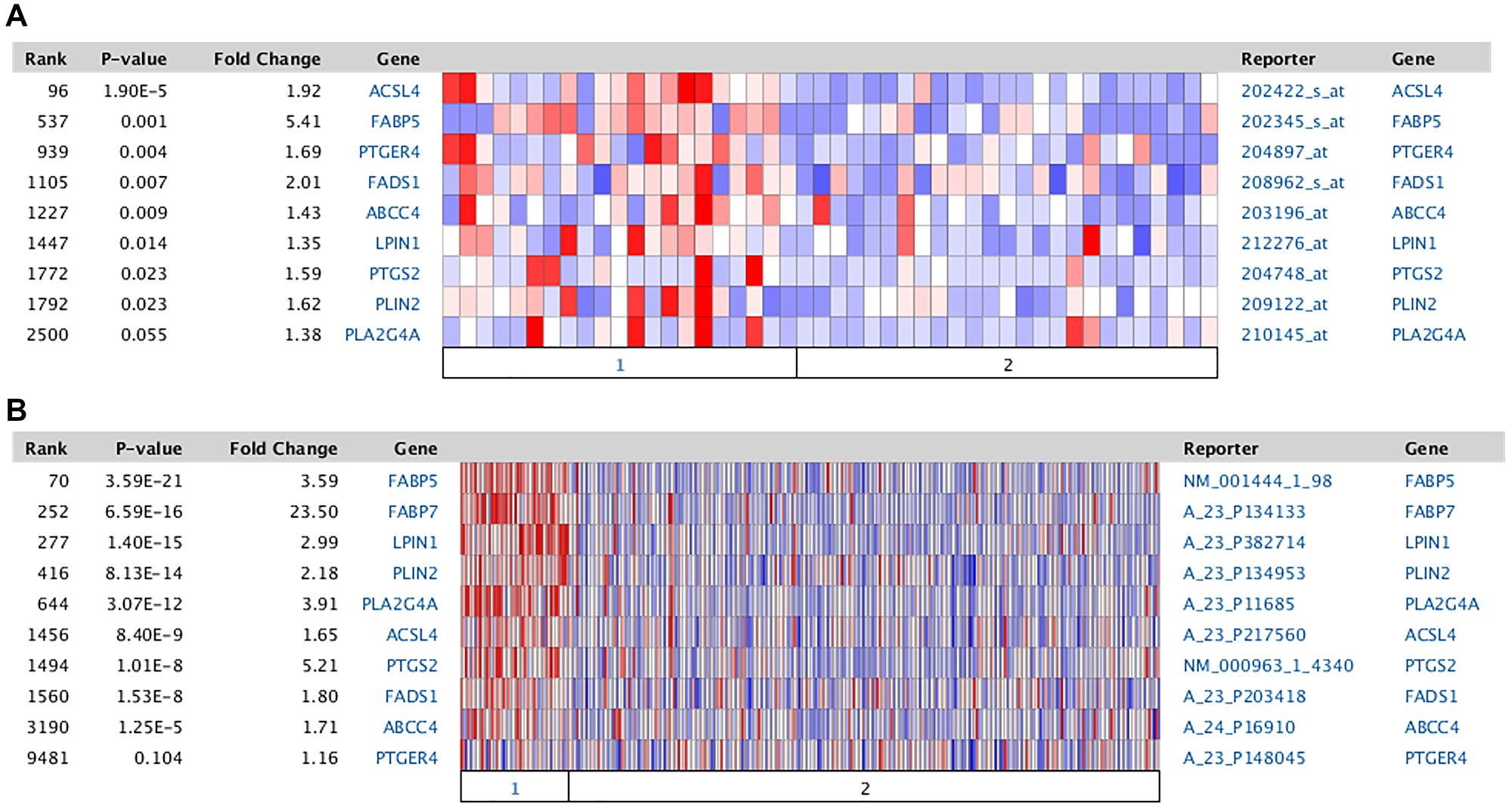 Comparison of the expression of Arachidonic acid metabolic genes between TNBC and RPBC