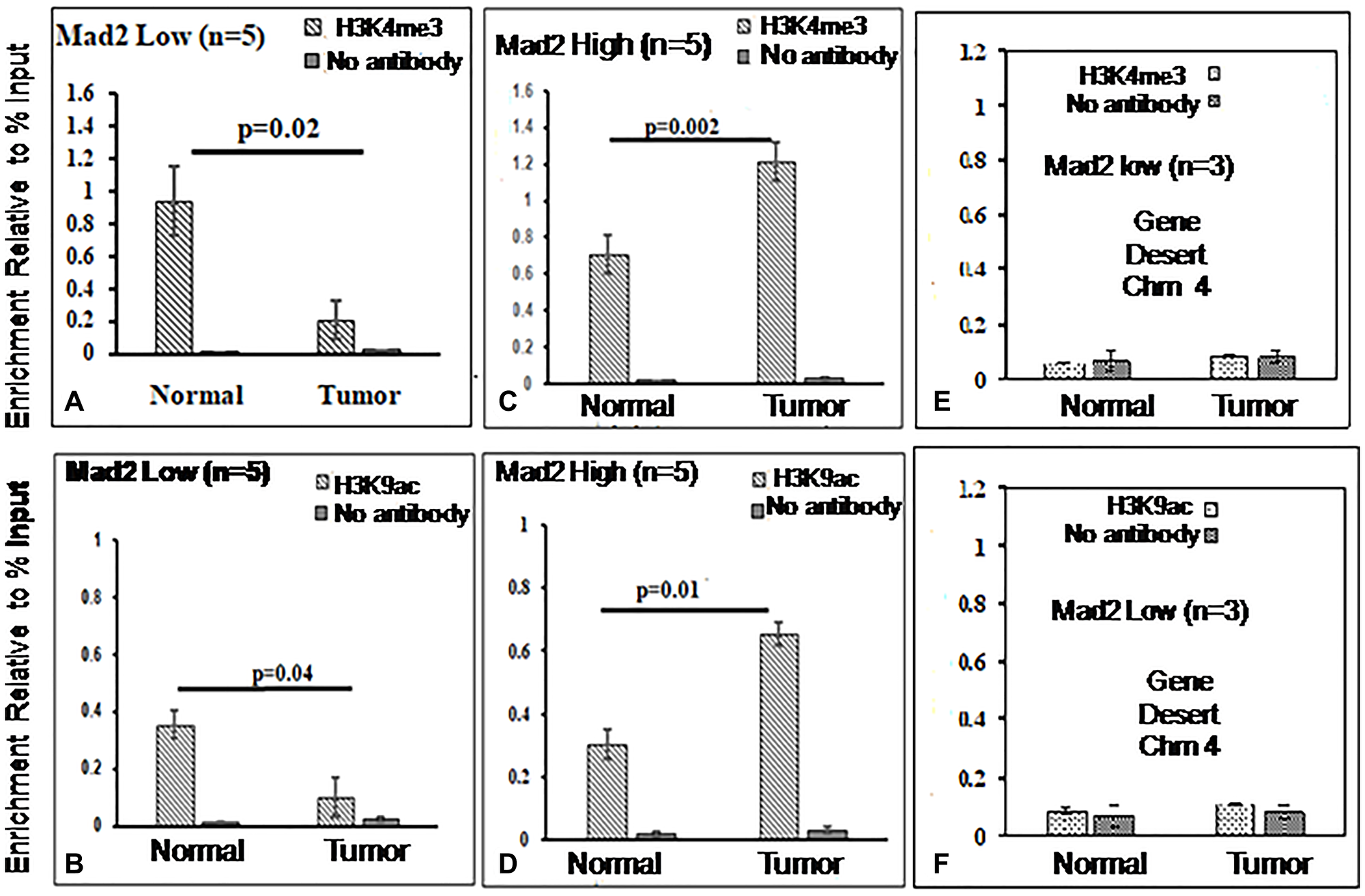 ChIP analysis of histone H3 methylation and acetylation at the core promoter region of the Mad2 gene