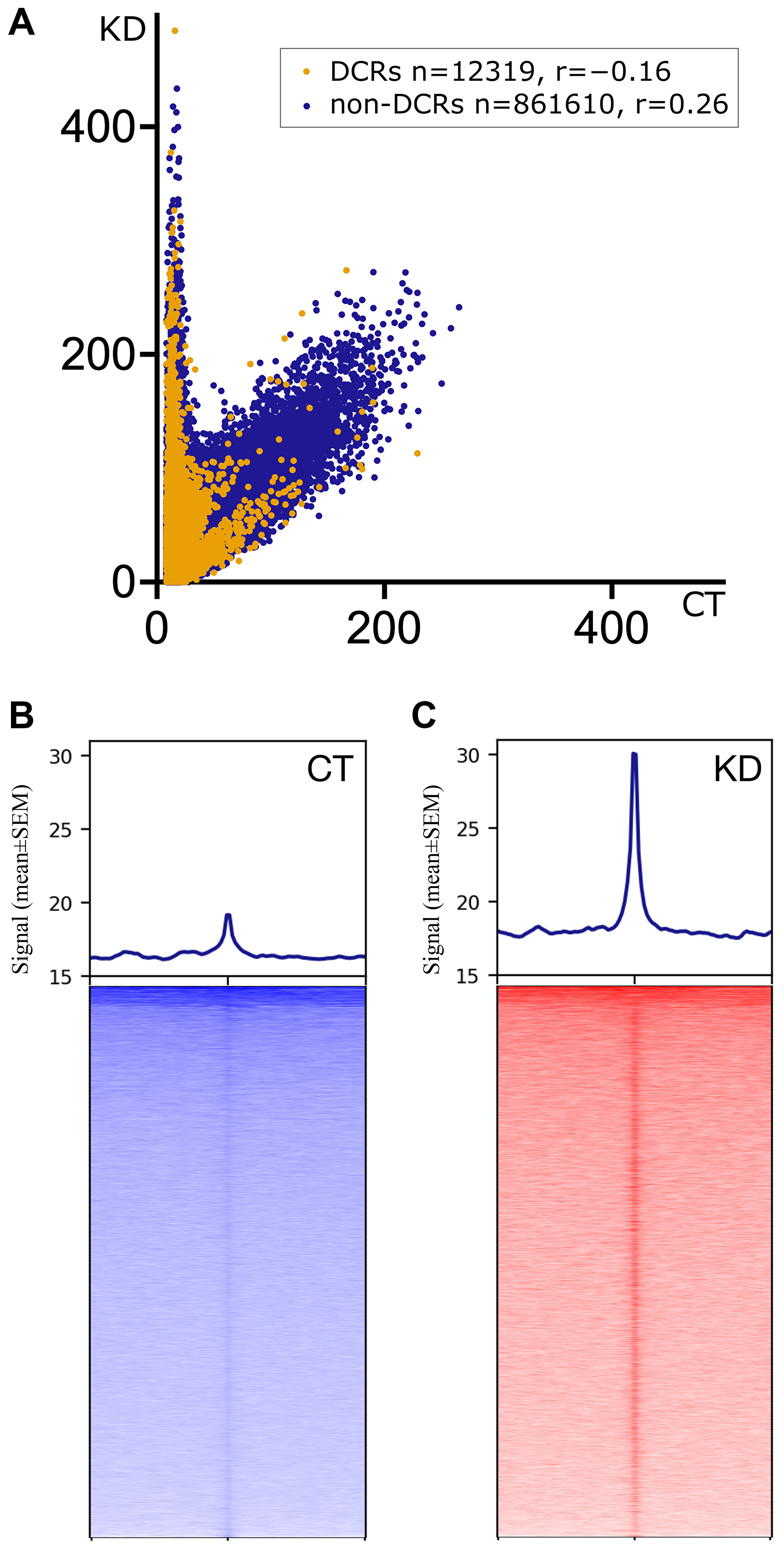 Distribution of G4 signals as captured in pooled CT (CTtr, CTut and CTnuc) and KD (KDtr, KDut and KDnuc) samples