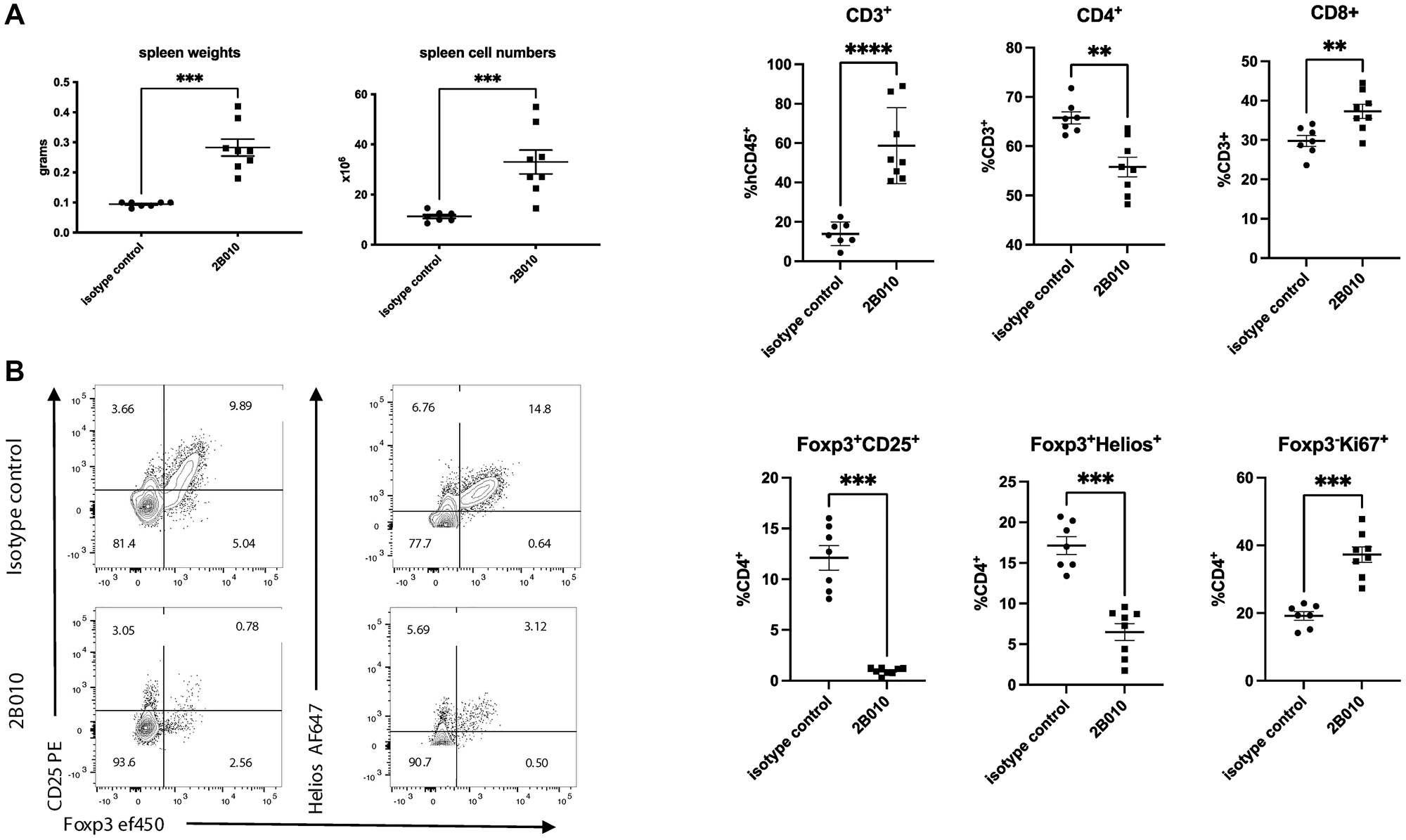 2B010 depletes Treg from the spleen in tumor bearing mice