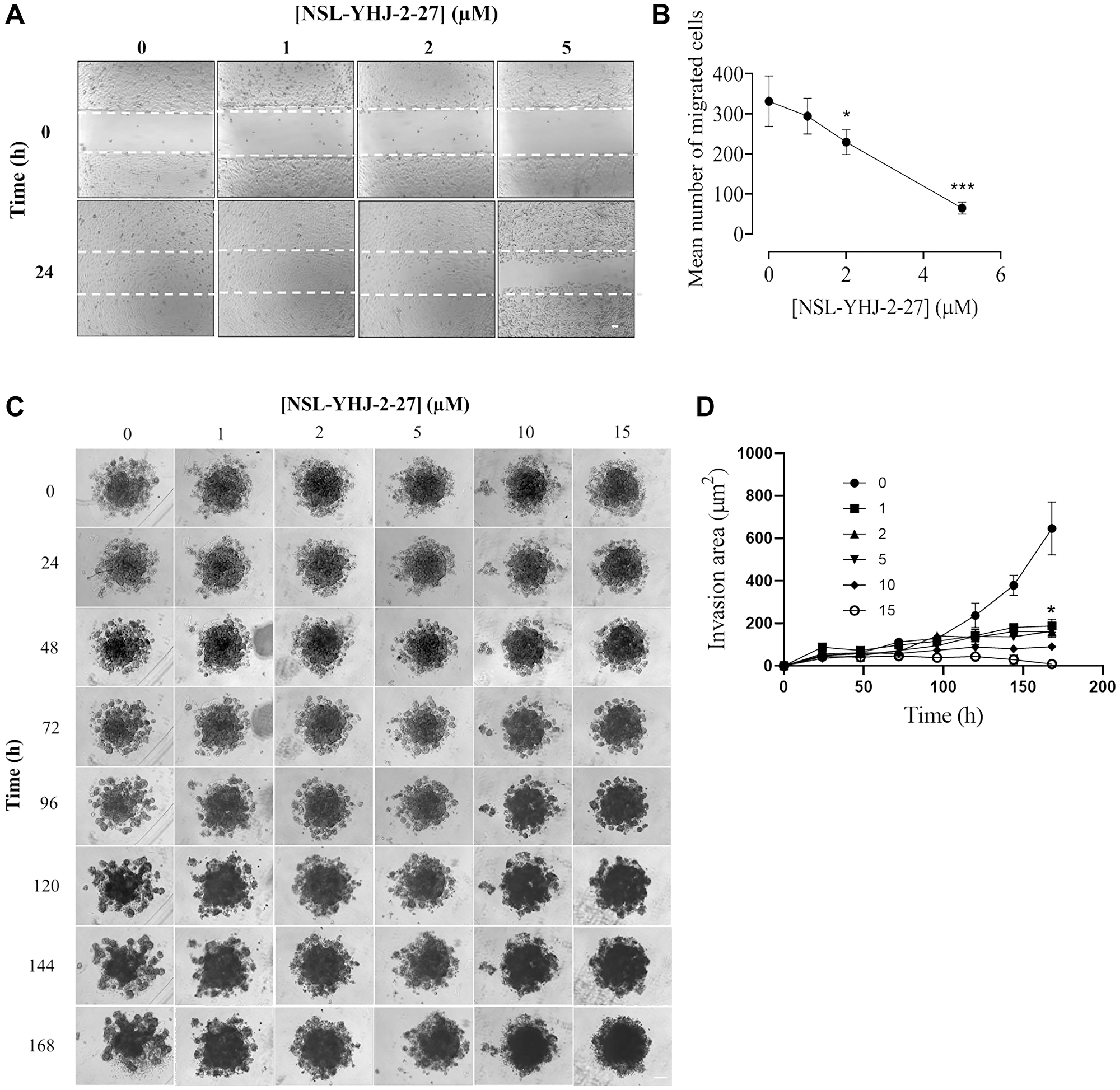 NSL-YHJ-2-27 inhibits LTLT-Ca cells migration and LTLT 3D spheroids