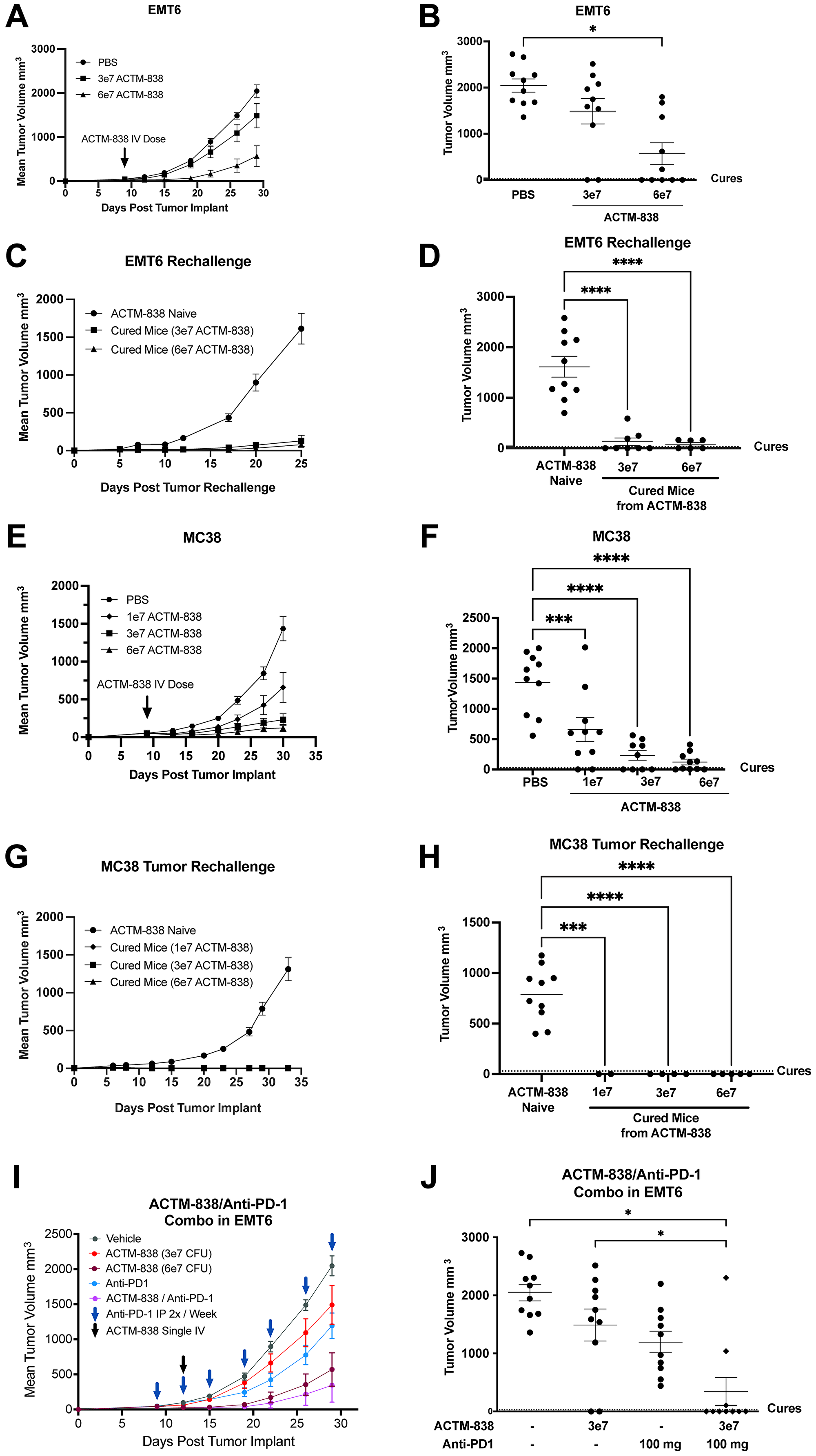 ACTM-838 shows dose dependent single agent efficacy and durable anti-tumor immunity across multiple tumor models