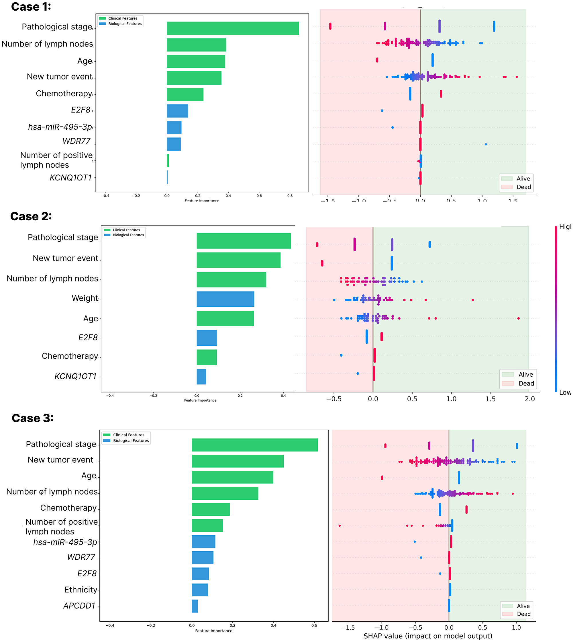 LASSO feature ranking and SHAP explanatory for Cases 1, 2, and 3 feature selection models